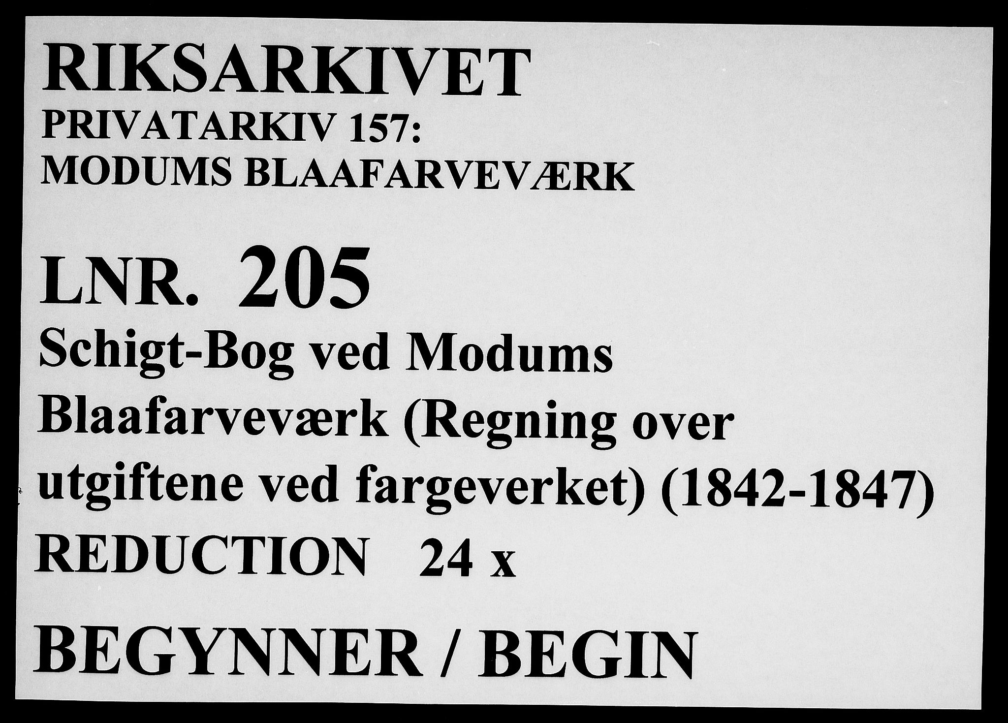 Modums Blaafarveværk, RA/PA-0157/G/Gd/Gdb/L0205: Schigt-Bog ved Modums Blaafarveverk (Regning over utgiftene ved farveverket), 1842-1847, s. 1