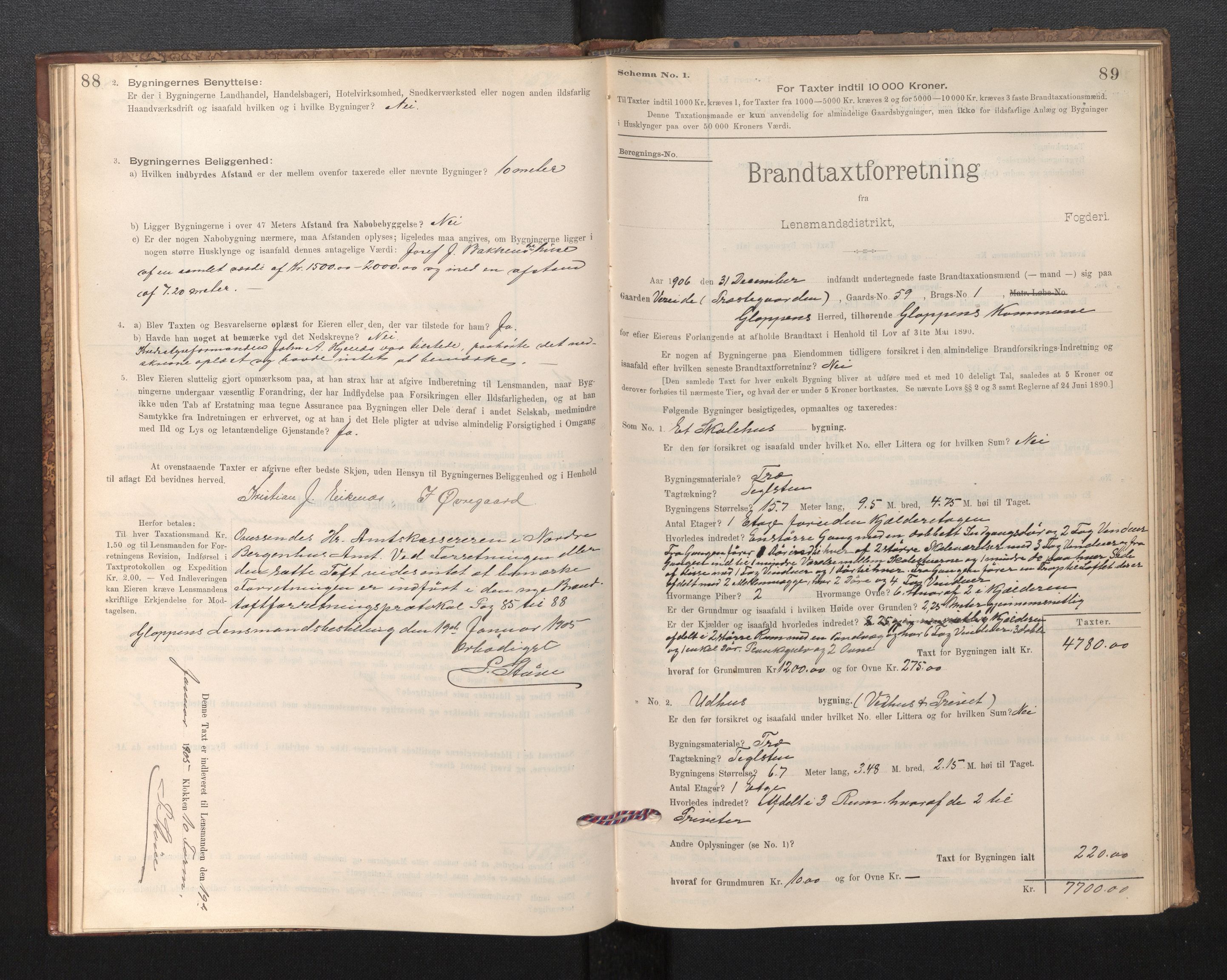 Lensmannen i Gloppen og Breim, SAB/A-27801/0012/L0003: Branntakstprotokoll, skjematakst, 1894-1931, s. 88-89