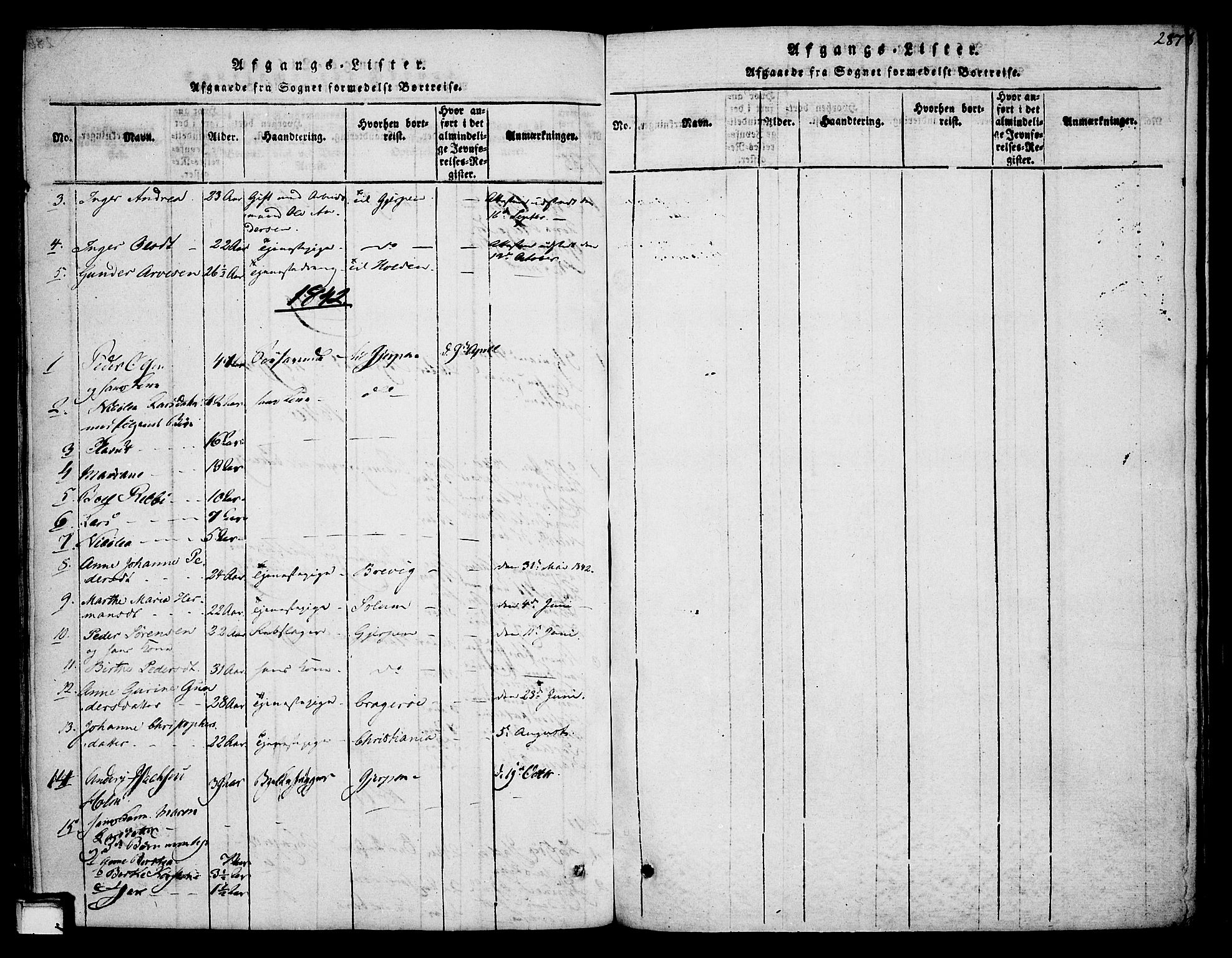 Skien kirkebøker, AV/SAKO-A-302/F/Fa/L0005: Ministerialbok nr. 5, 1814-1843, s. 287