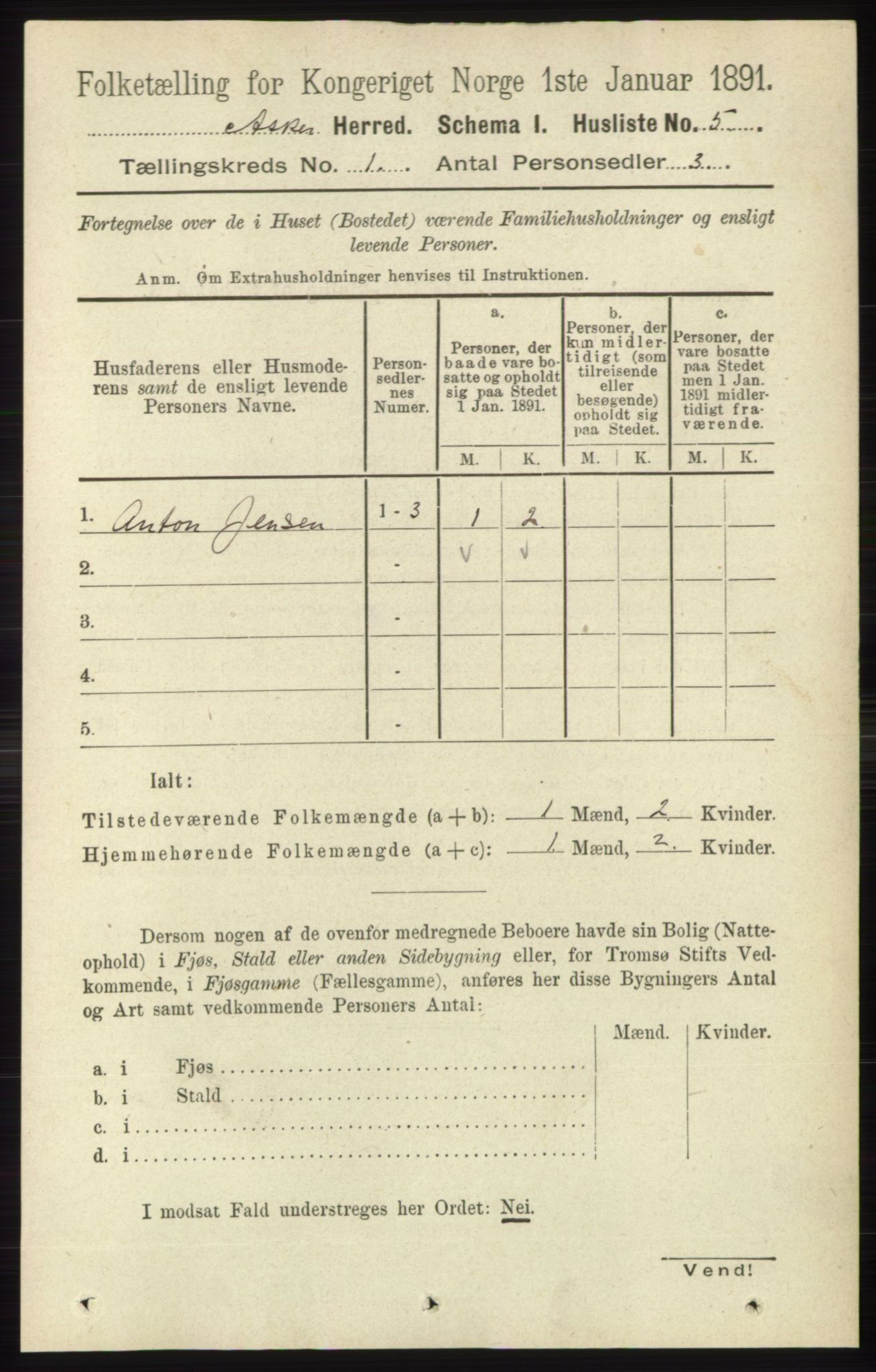 RA, Folketelling 1891 for 0220 Asker herred, 1891, s. 31