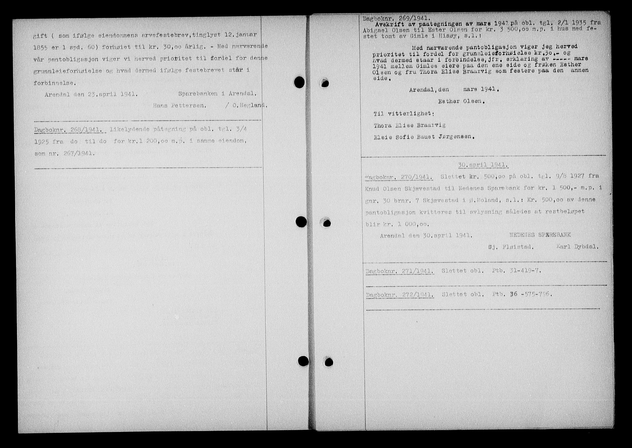 Nedenes sorenskriveri, AV/SAK-1221-0006/G/Gb/Gba/L0048: Pantebok nr. A-II, 1940-1941, Dagboknr: 268/1941