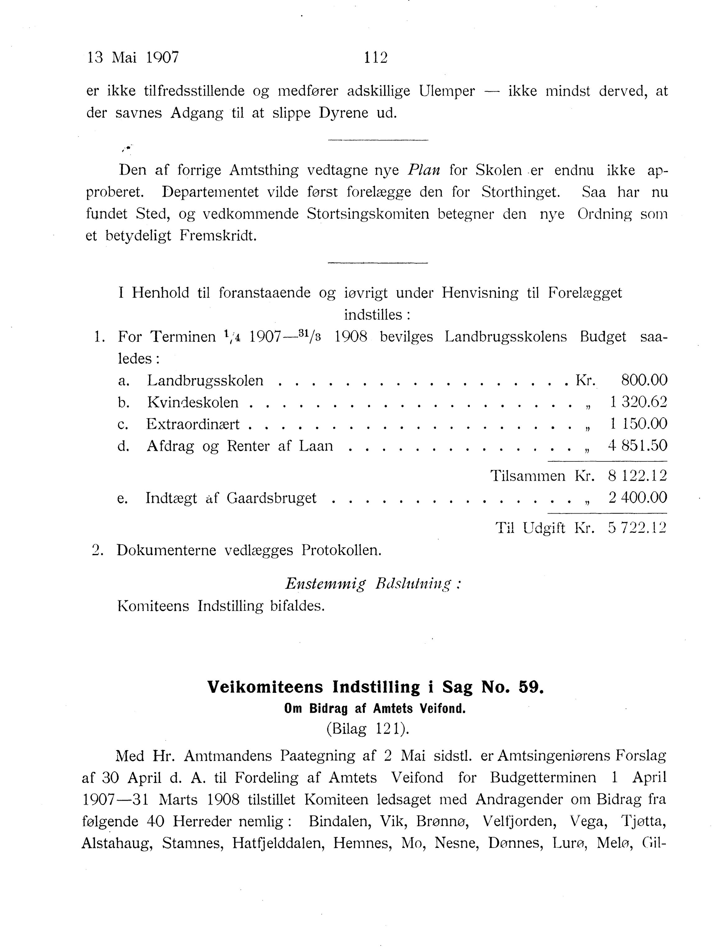 Nordland Fylkeskommune. Fylkestinget, AIN/NFK-17/176/A/Ac/L0030: Fylkestingsforhandlinger 1907, 1907