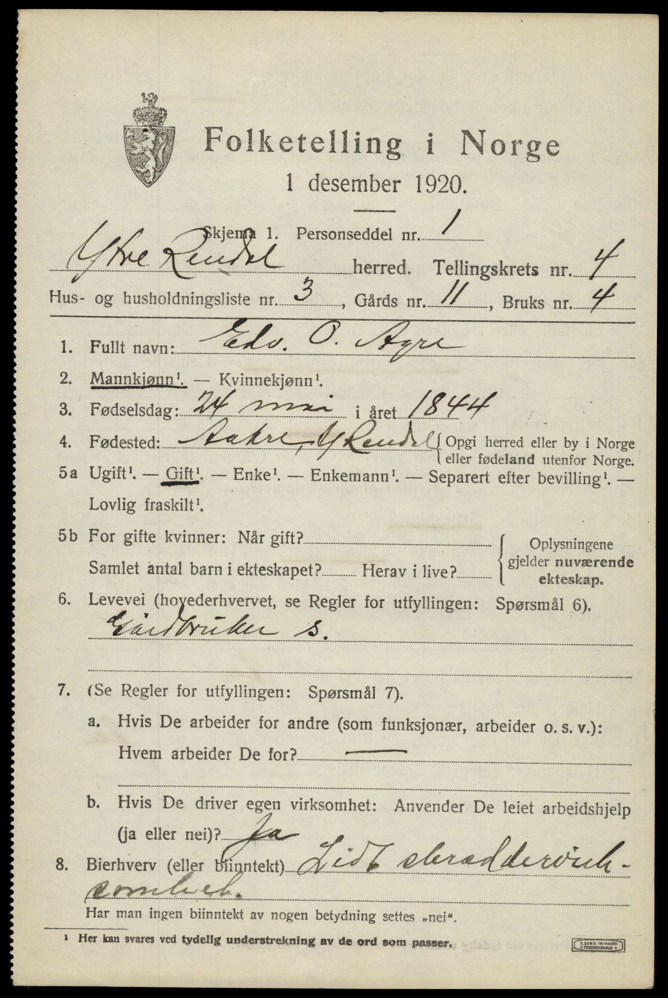 SAH, Folketelling 1920 for 0432 Ytre Rendal herred, 1920, s. 2079