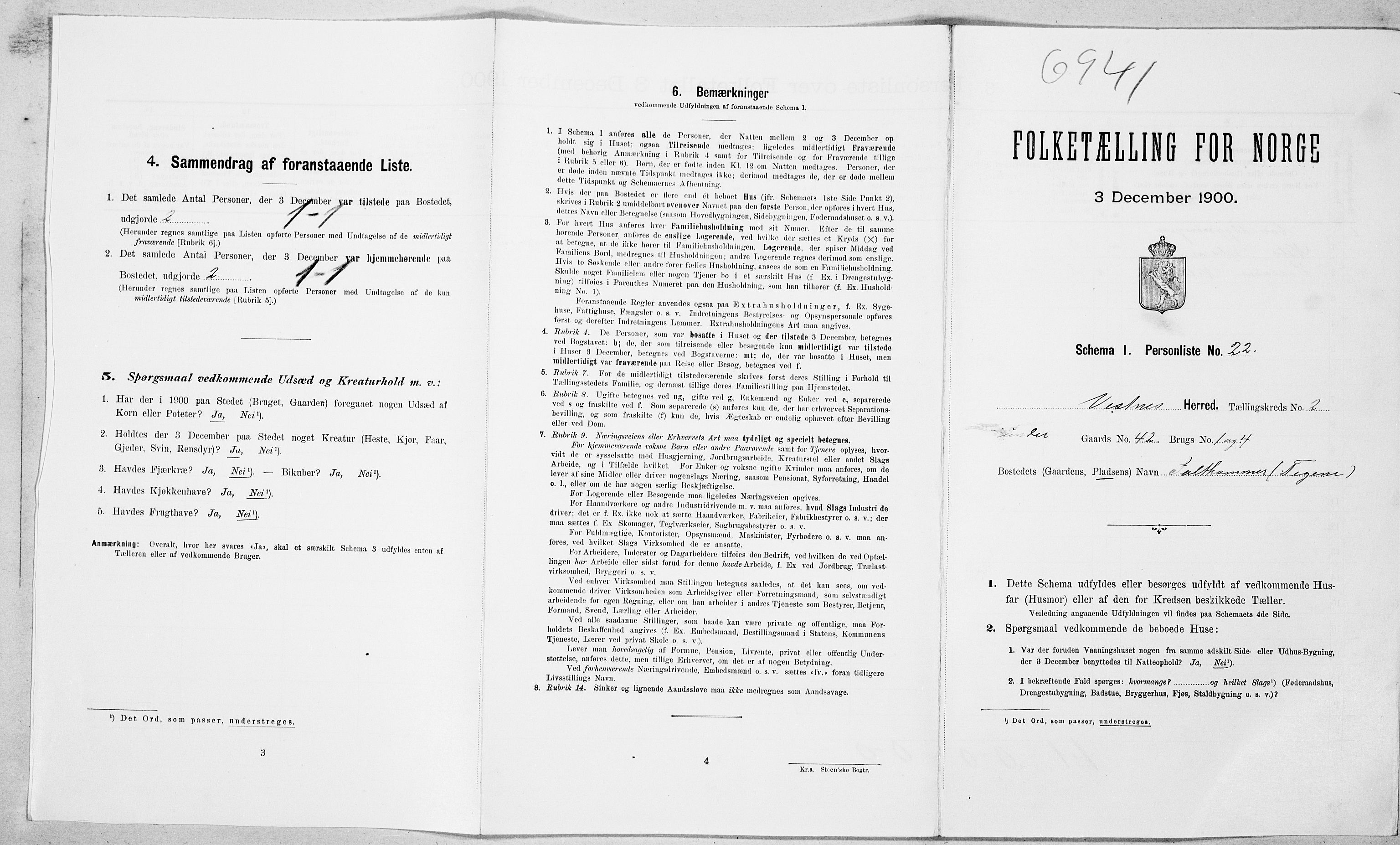 SAT, Folketelling 1900 for 1535 Vestnes herred, 1900, s. 207