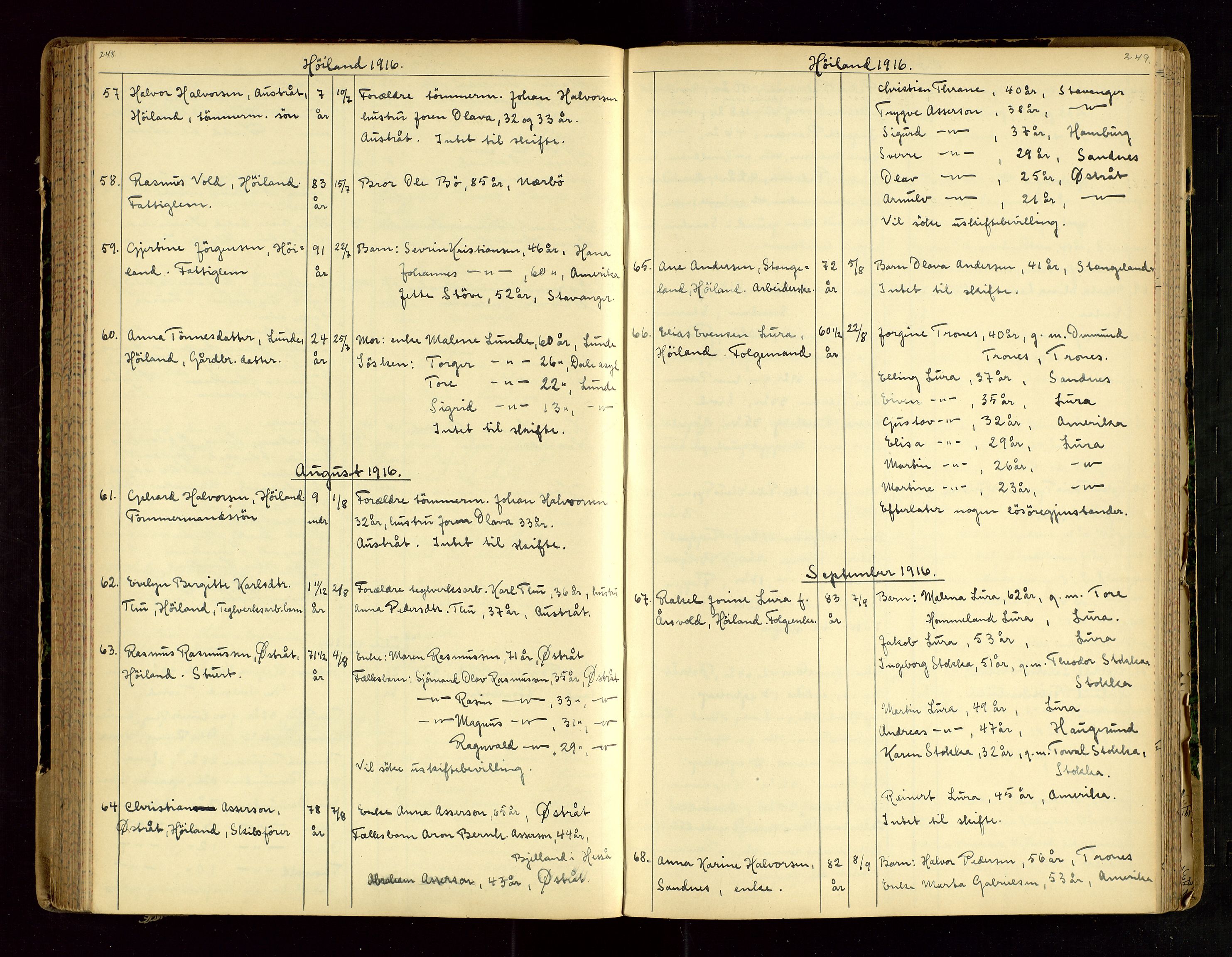 Jæren sorenskriveri, SAST/A-100310/01/5/52/52B/L0003: DØDSFALLPROTOKOLL, 1910-1916, s. 248-249