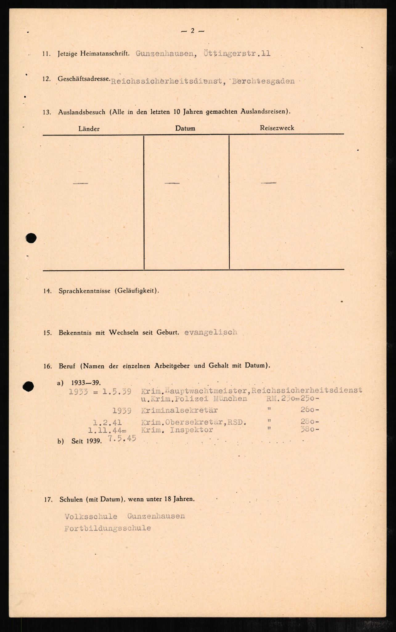 Forsvaret, Forsvarets overkommando II, RA/RAFA-3915/D/Db/L0002: CI Questionaires. Tyske okkupasjonsstyrker i Norge. Tyskere., 1945-1946, s. 133