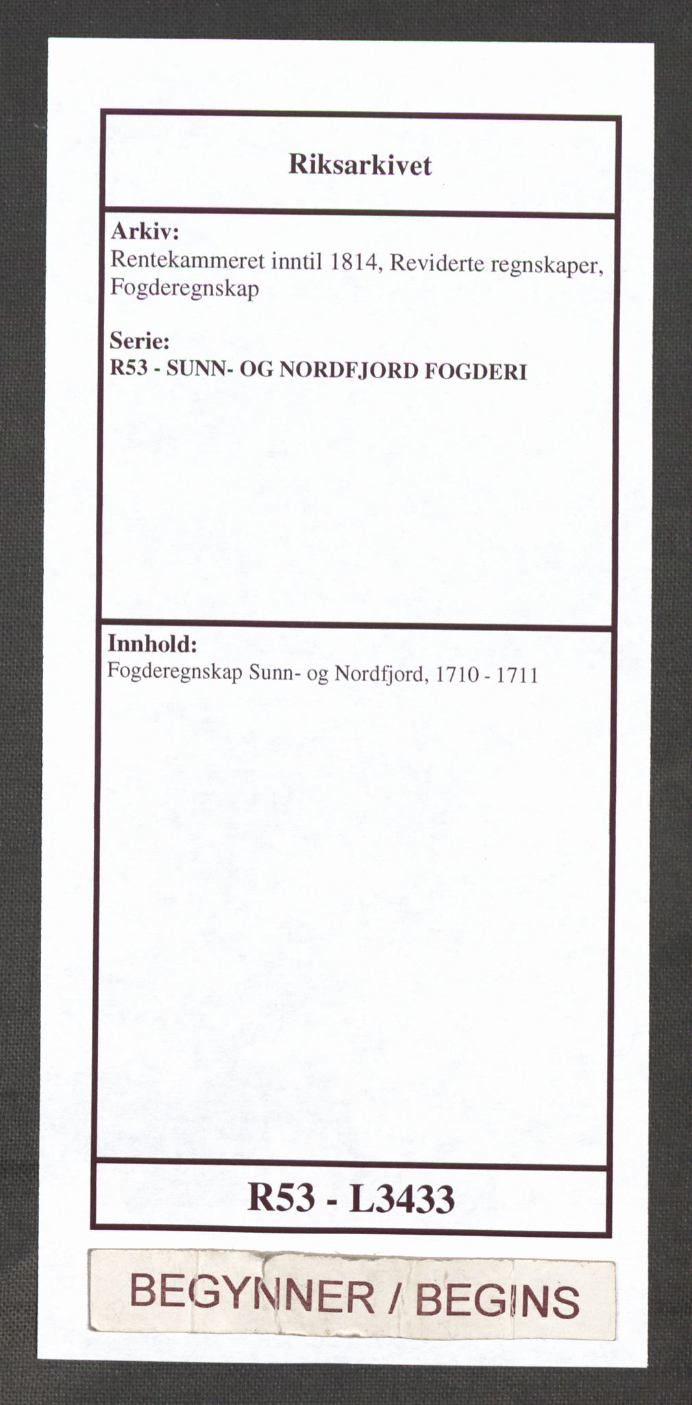 Rentekammeret inntil 1814, Reviderte regnskaper, Fogderegnskap, AV/RA-EA-4092/R53/L3433: Fogderegnskap Sunn- og Nordfjord, 1710-1711, s. 1