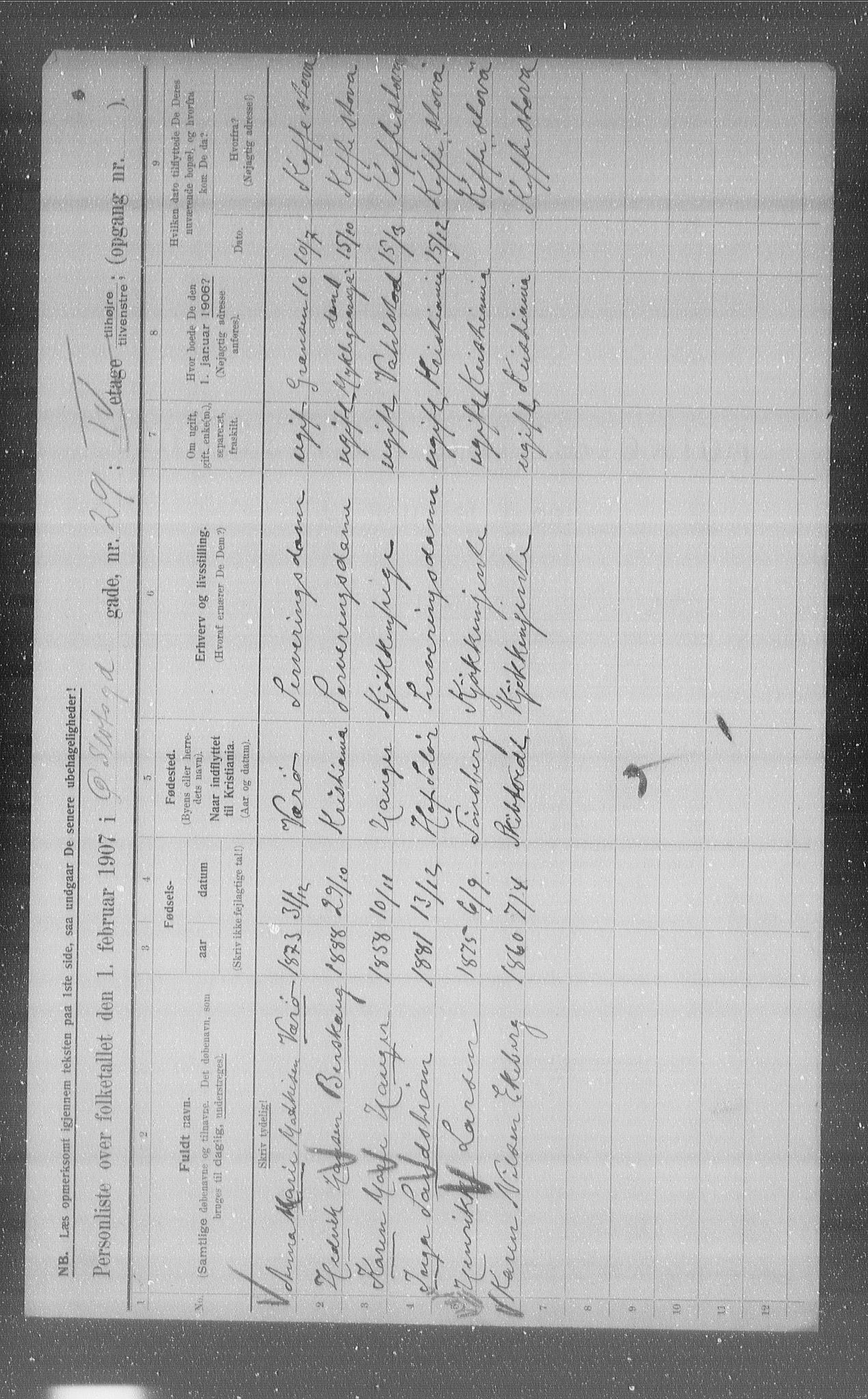 OBA, Kommunal folketelling 1.2.1907 for Kristiania kjøpstad, 1907, s. 65945