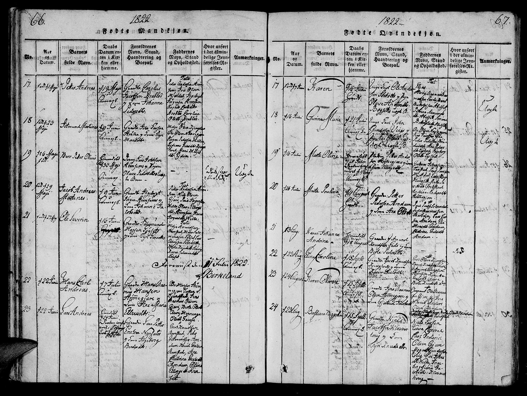 Ministerialprotokoller, klokkerbøker og fødselsregistre - Møre og Romsdal, AV/SAT-A-1454/522/L0310: Ministerialbok nr. 522A05, 1816-1832, s. 66-67