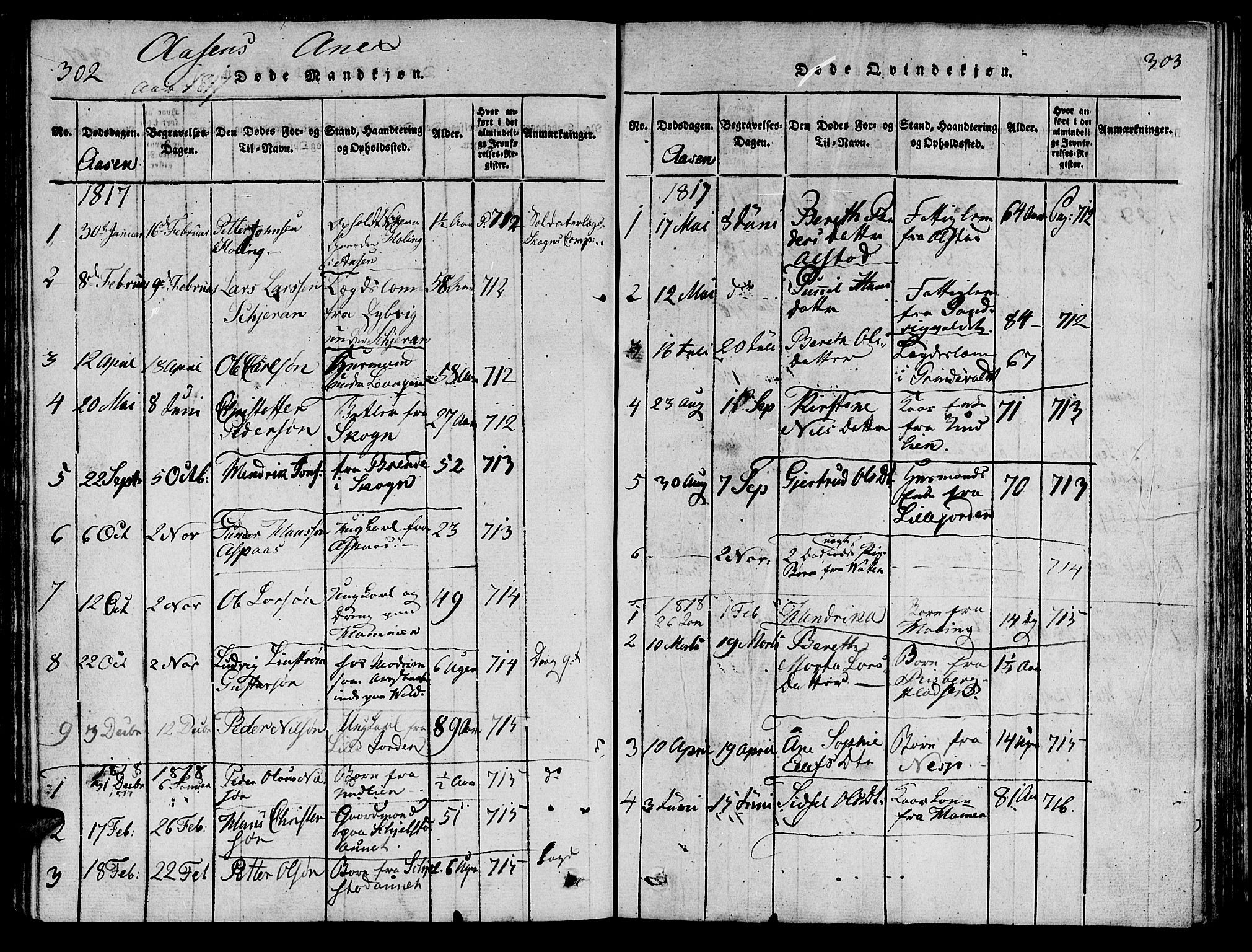 Ministerialprotokoller, klokkerbøker og fødselsregistre - Nord-Trøndelag, SAT/A-1458/713/L0112: Ministerialbok nr. 713A04 /2, 1817-1827, s. 302-303