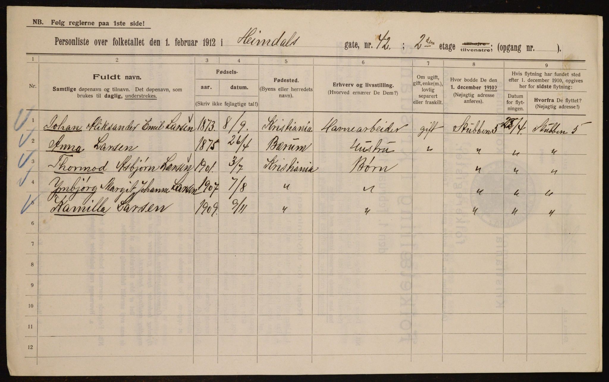 OBA, Kommunal folketelling 1.2.1912 for Kristiania, 1912, s. 37806