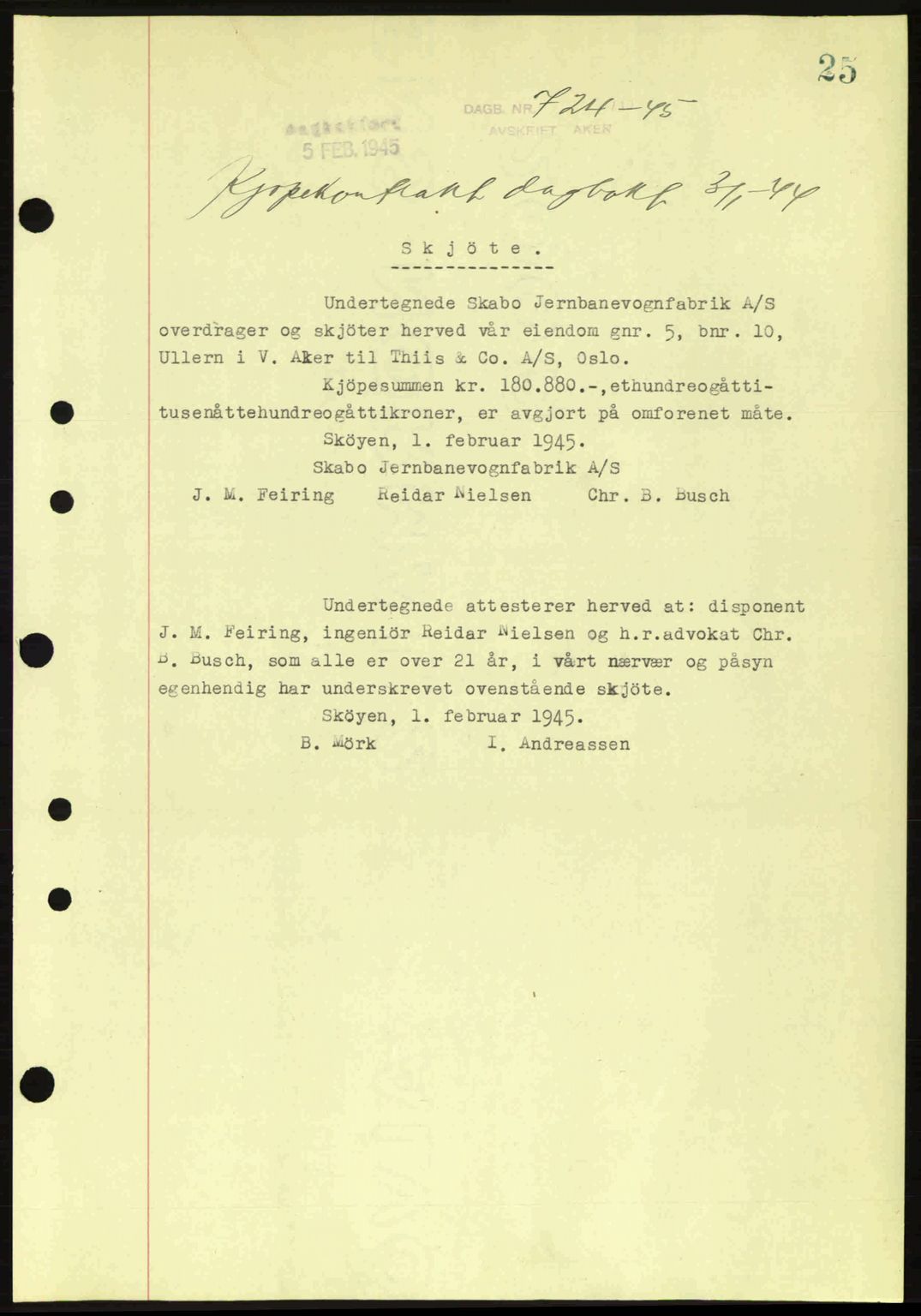 Aker herredsskriveri, SAO/A-10896/G/Gb/Gba/Gbab/L0063: Pantebok nr. A184-185, 1944-1945, Dagboknr: 724/1945