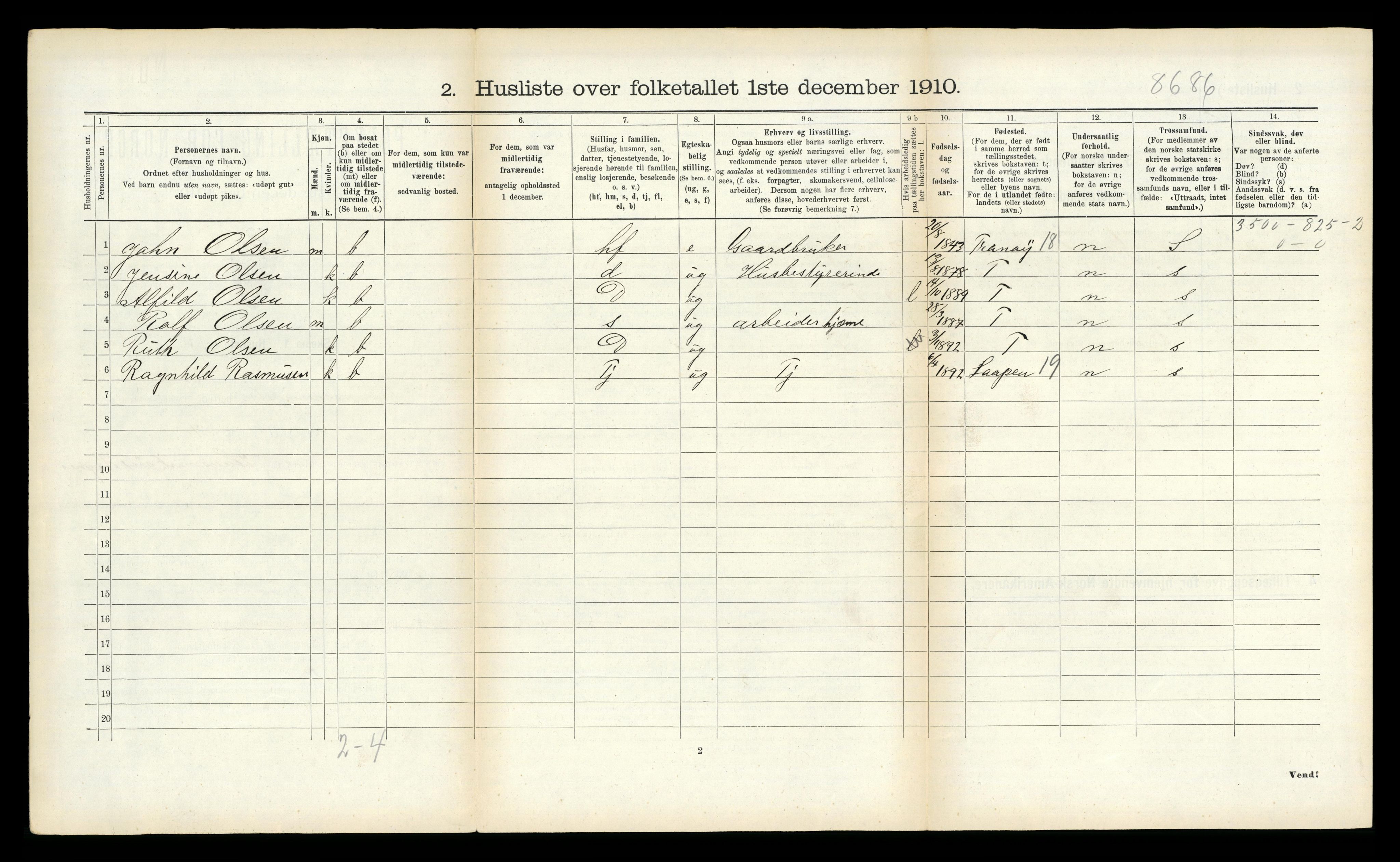 RA, Folketelling 1910 for 1934 Tromsøysund herred, 1910, s. 1444