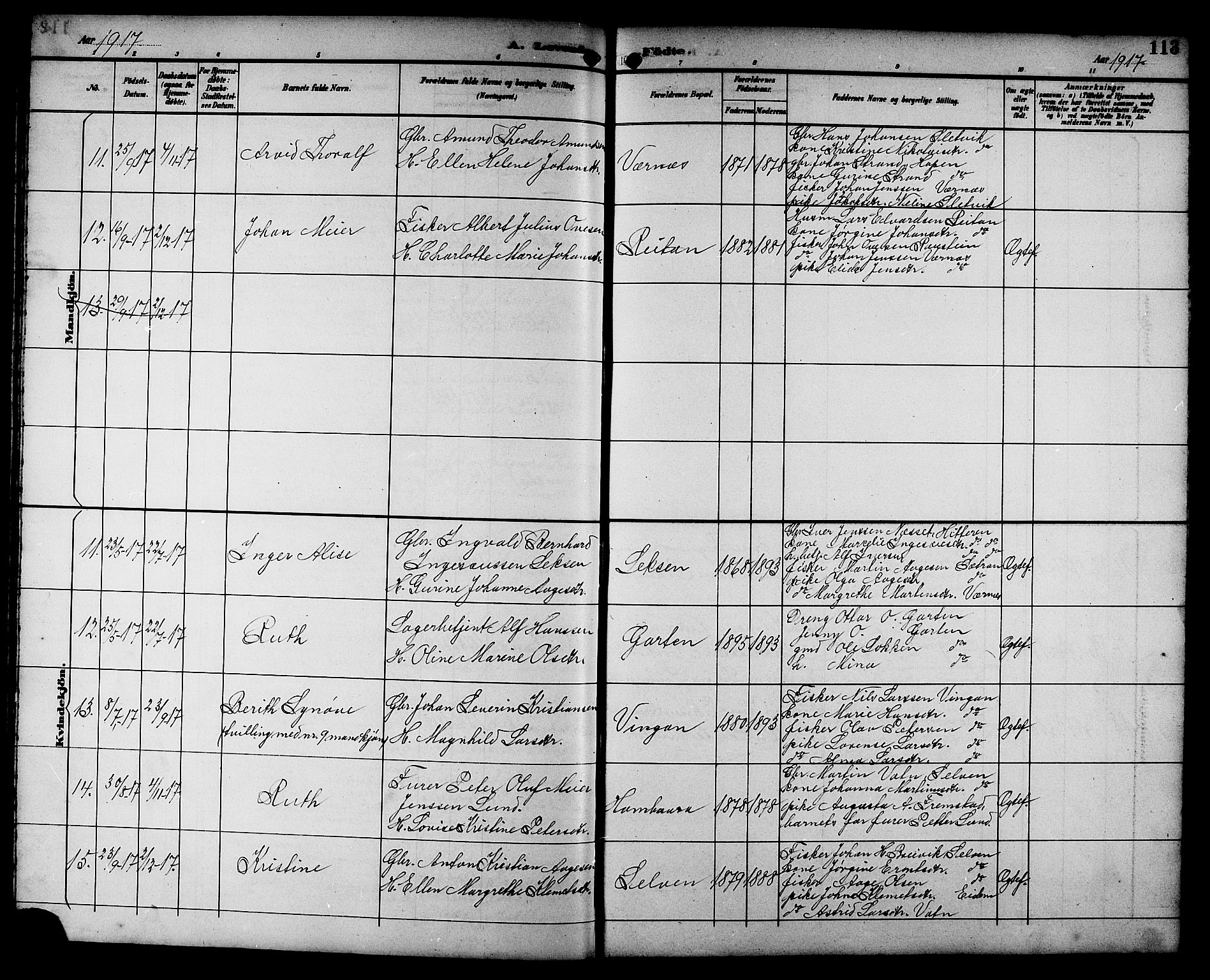 Ministerialprotokoller, klokkerbøker og fødselsregistre - Sør-Trøndelag, AV/SAT-A-1456/662/L0757: Klokkerbok nr. 662C02, 1892-1918, s. 113