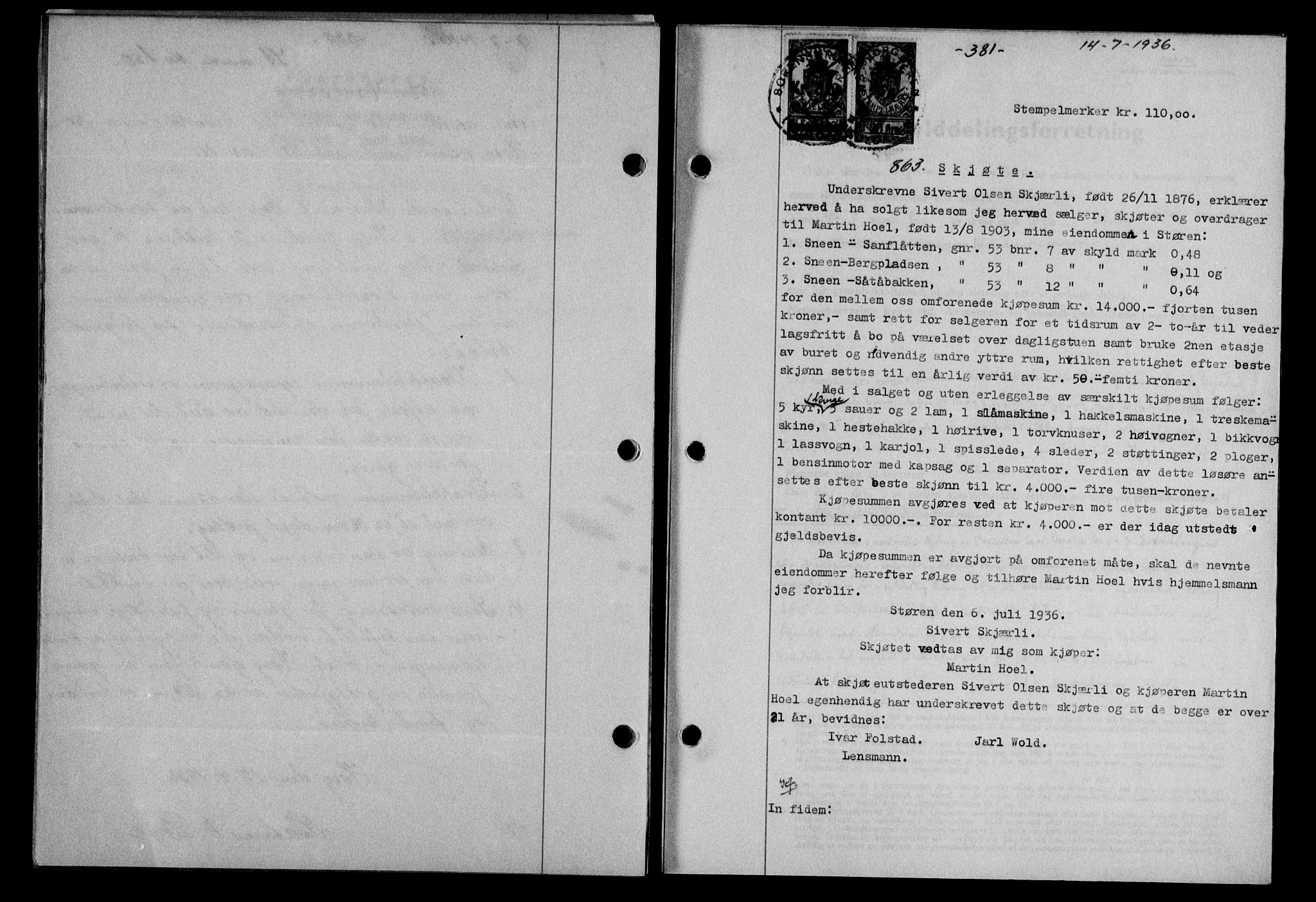 Gauldal sorenskriveri, SAT/A-0014/1/2/2C/L0046: Pantebok nr. 49-50, 1936-1937, Dagboknr: 863/1936