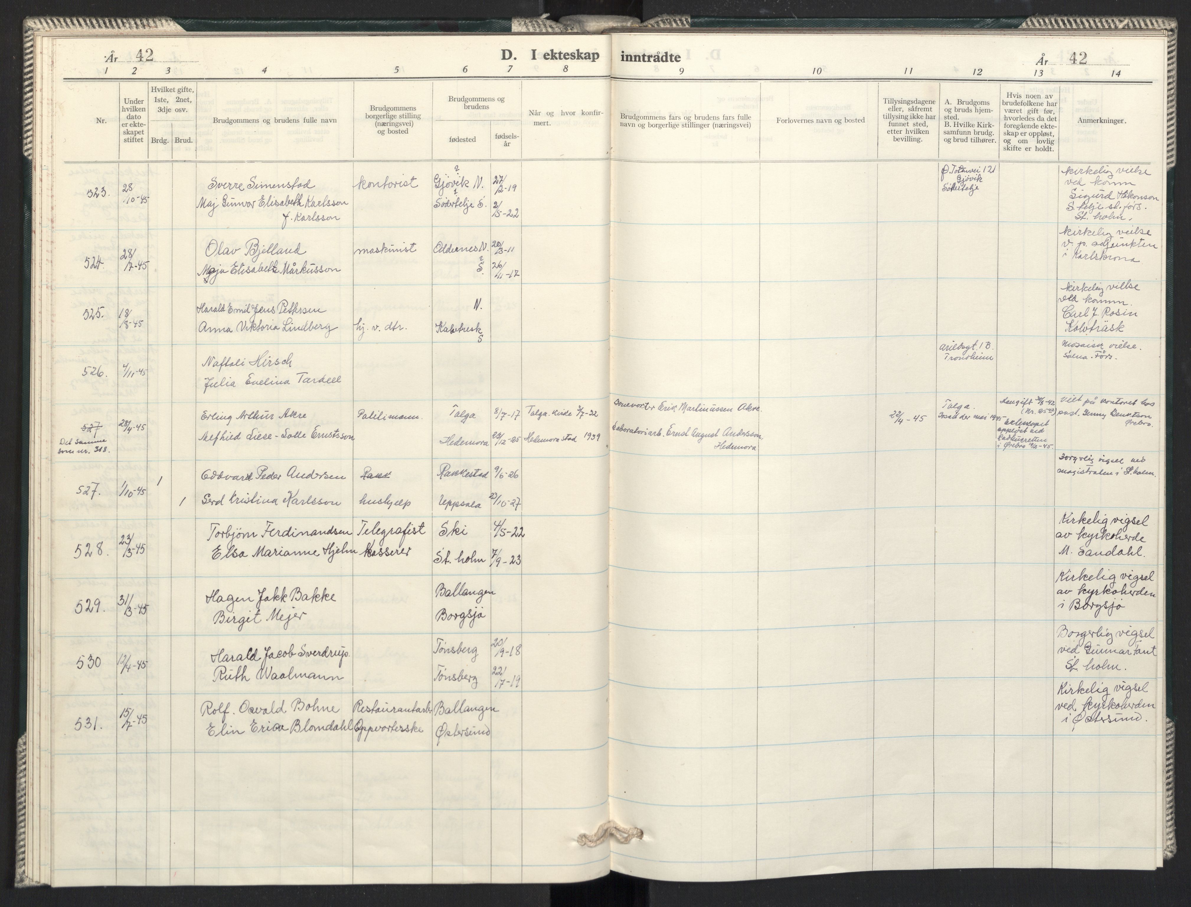 Prestekontoret i Sverige under okkupasjonen Kirkebøker, AV/SAO-A-11045/F/L0005: Ministerialbok nr. 5, 1945-1945, s. 42