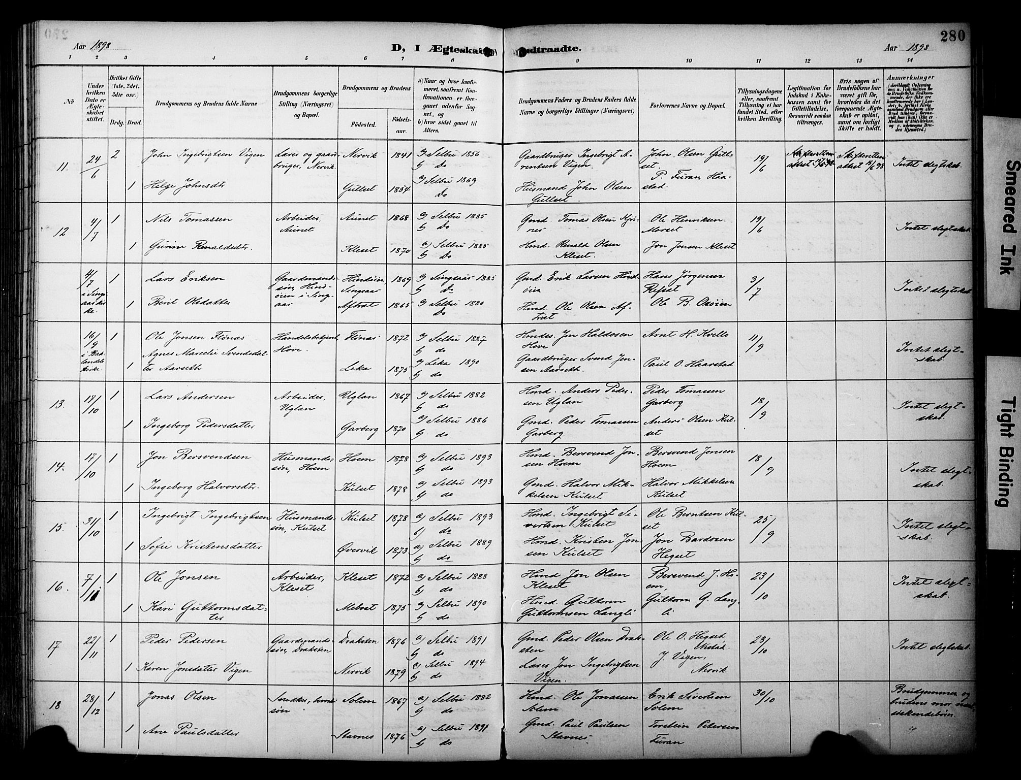 Ministerialprotokoller, klokkerbøker og fødselsregistre - Sør-Trøndelag, SAT/A-1456/695/L1149: Ministerialbok nr. 695A09, 1891-1902, s. 280