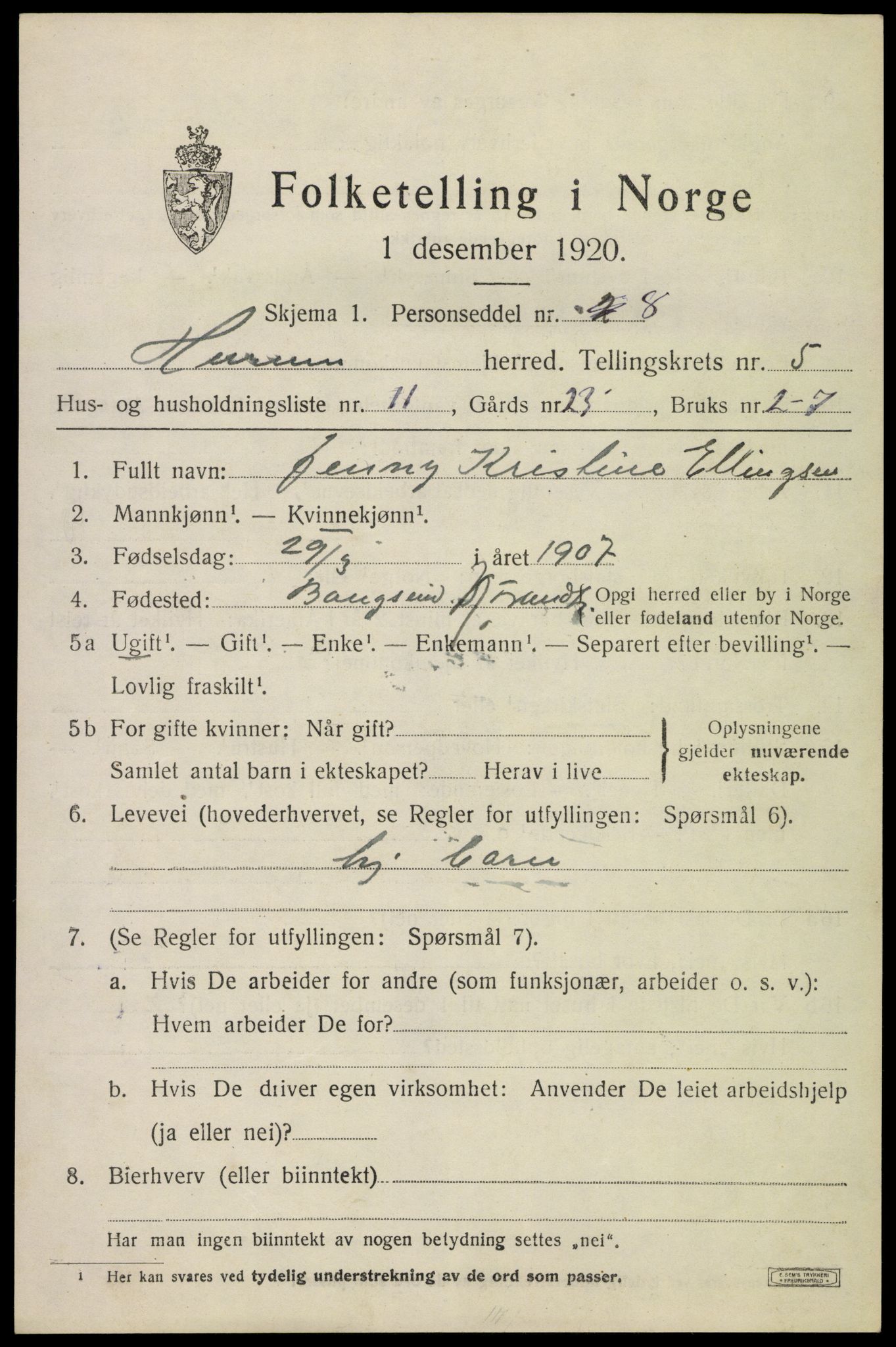 SAKO, Folketelling 1920 for 0628 Hurum herred, 1920, s. 6206