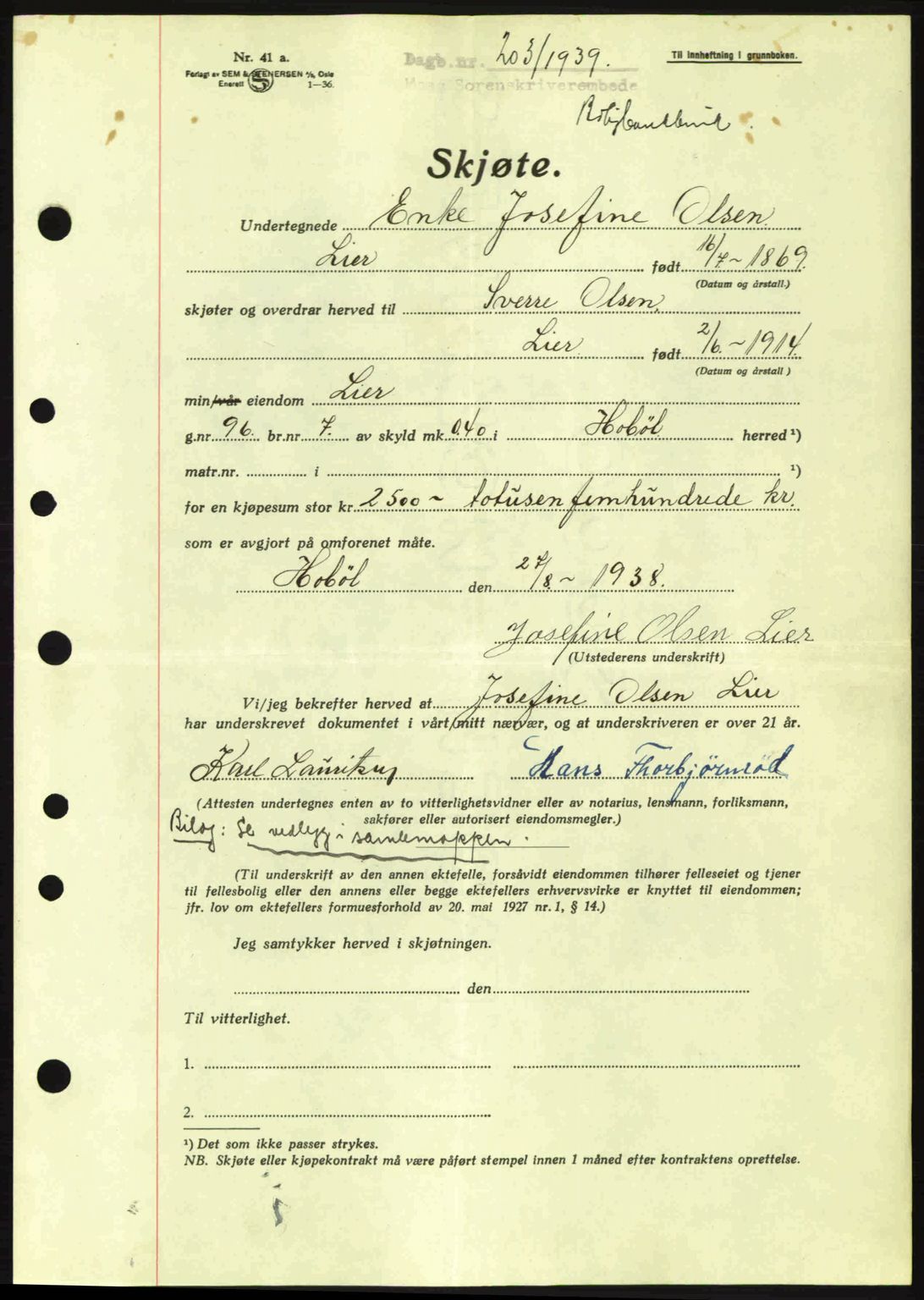 Moss sorenskriveri, SAO/A-10168: Pantebok nr. A5, 1938-1939, Dagboknr: 203/1939