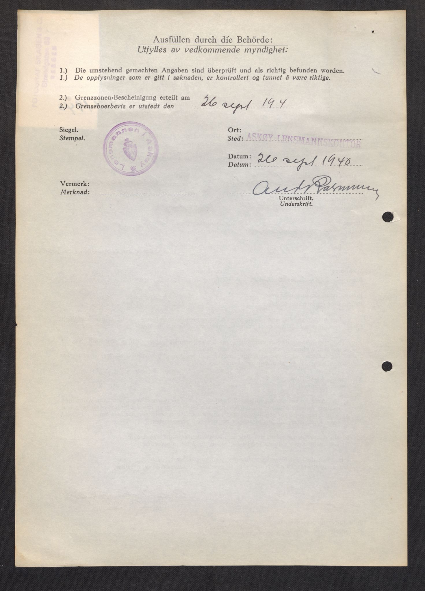Lensmannen i Askøy, SAB/A-31001/0026/L0003: Søknader om grensebuarbevis 1 - 425, 1940, s. 220