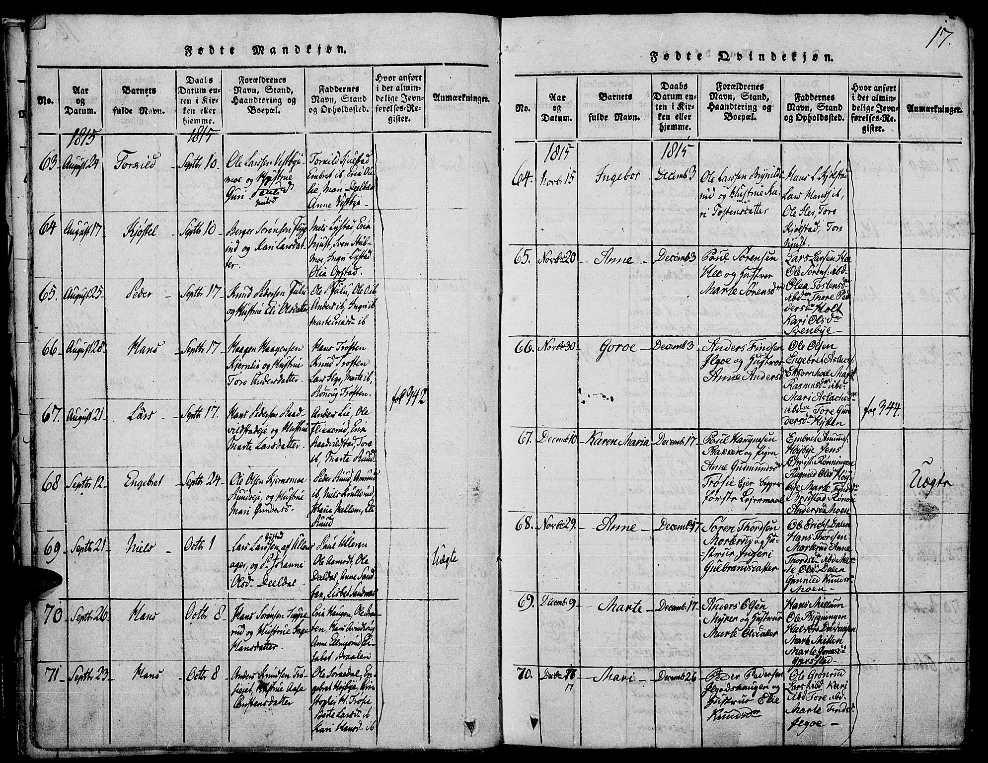 Strøm-Odalen prestekontor, AV/SAH-PREST-028/H/Ha/Haa/L0006: Ministerialbok nr. 6, 1814-1850, s. 17