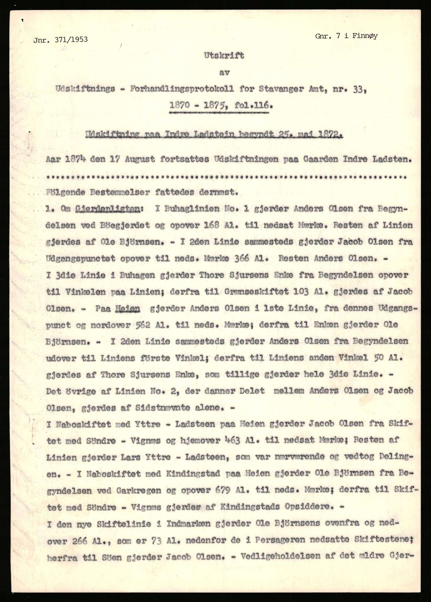 Statsarkivet i Stavanger, AV/SAST-A-101971/03/Y/Yj/L0051: Avskrifter sortert etter gårdsnavn: Kvål - Landsnes, 1750-1930, s. 173