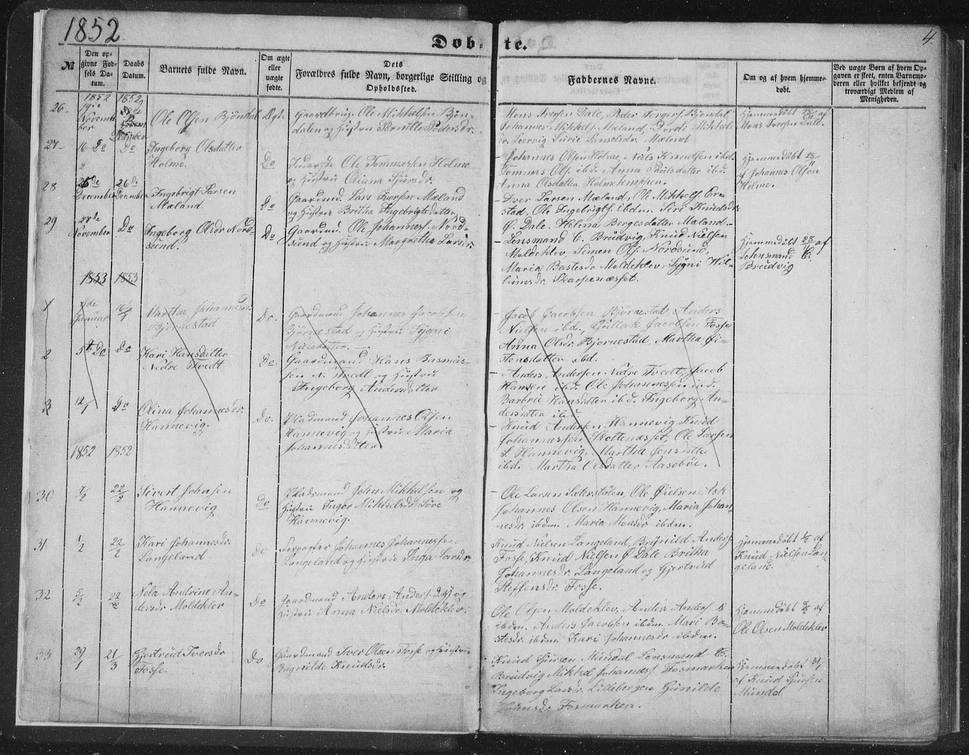 Alversund Sokneprestembete, AV/SAB-A-73901/H/Ha/Hab: Klokkerbok nr. C 1, 1851-1866, s. 4