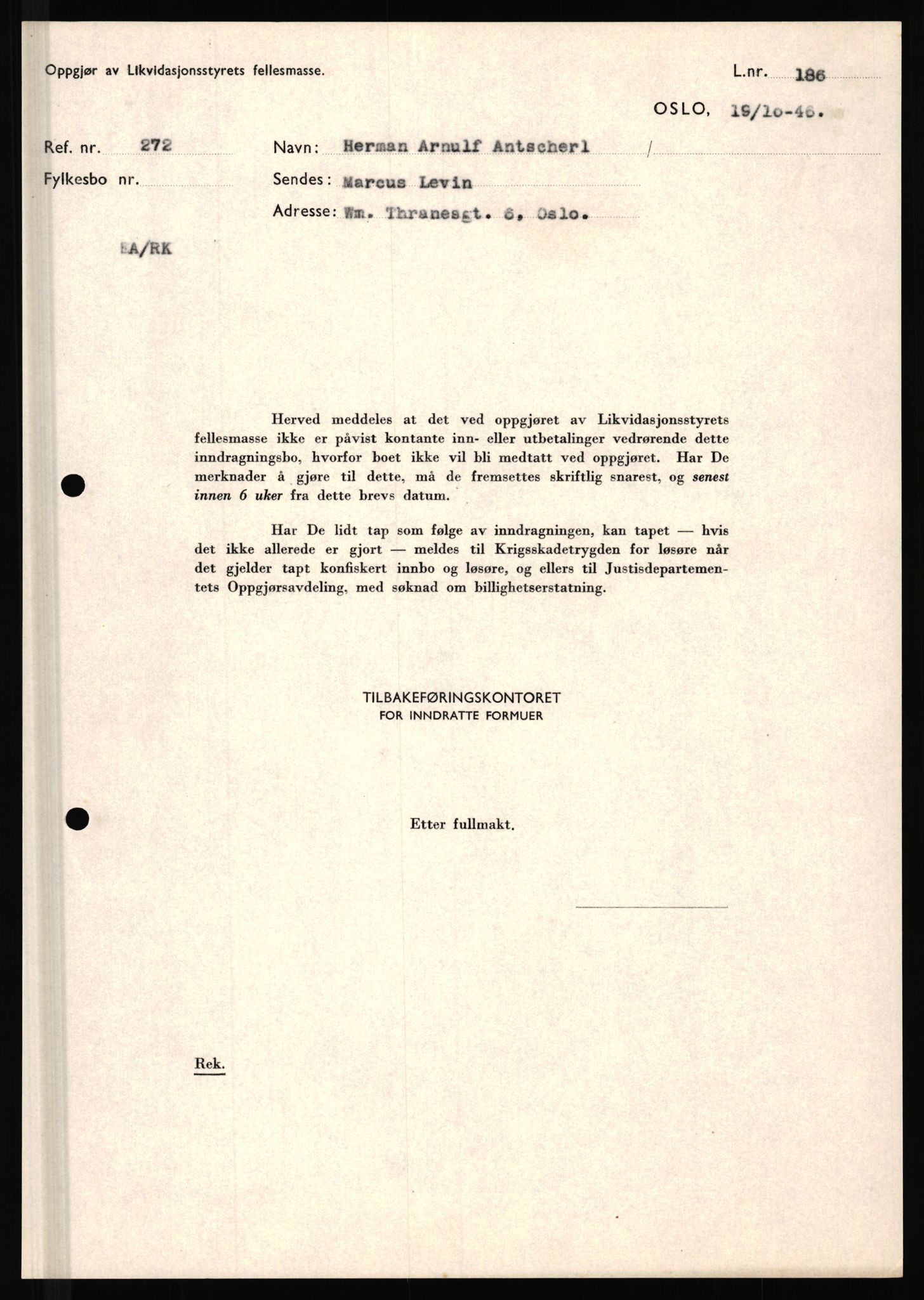 Justisdepartementet, Tilbakeføringskontoret for inndratte formuer, RA/S-1564/H/Hc/Hcc/L0917: --, 1945-1947, s. 426