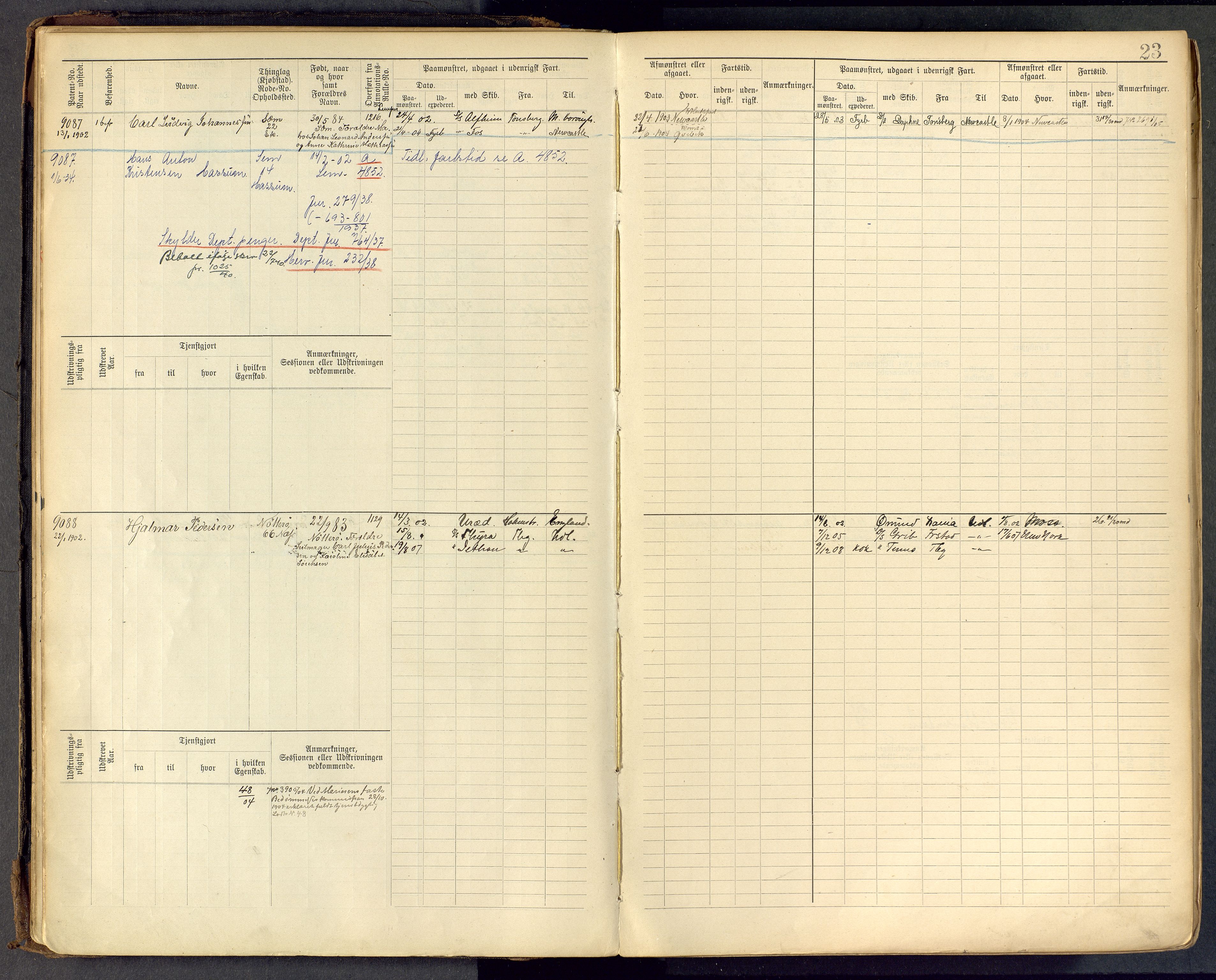 Tønsberg innrulleringskontor, AV/SAKO-A-786/F/Fc/Fcb/L0009: Hovedrulle Patent nr. 9043-9992, 1900-1921, s. 23