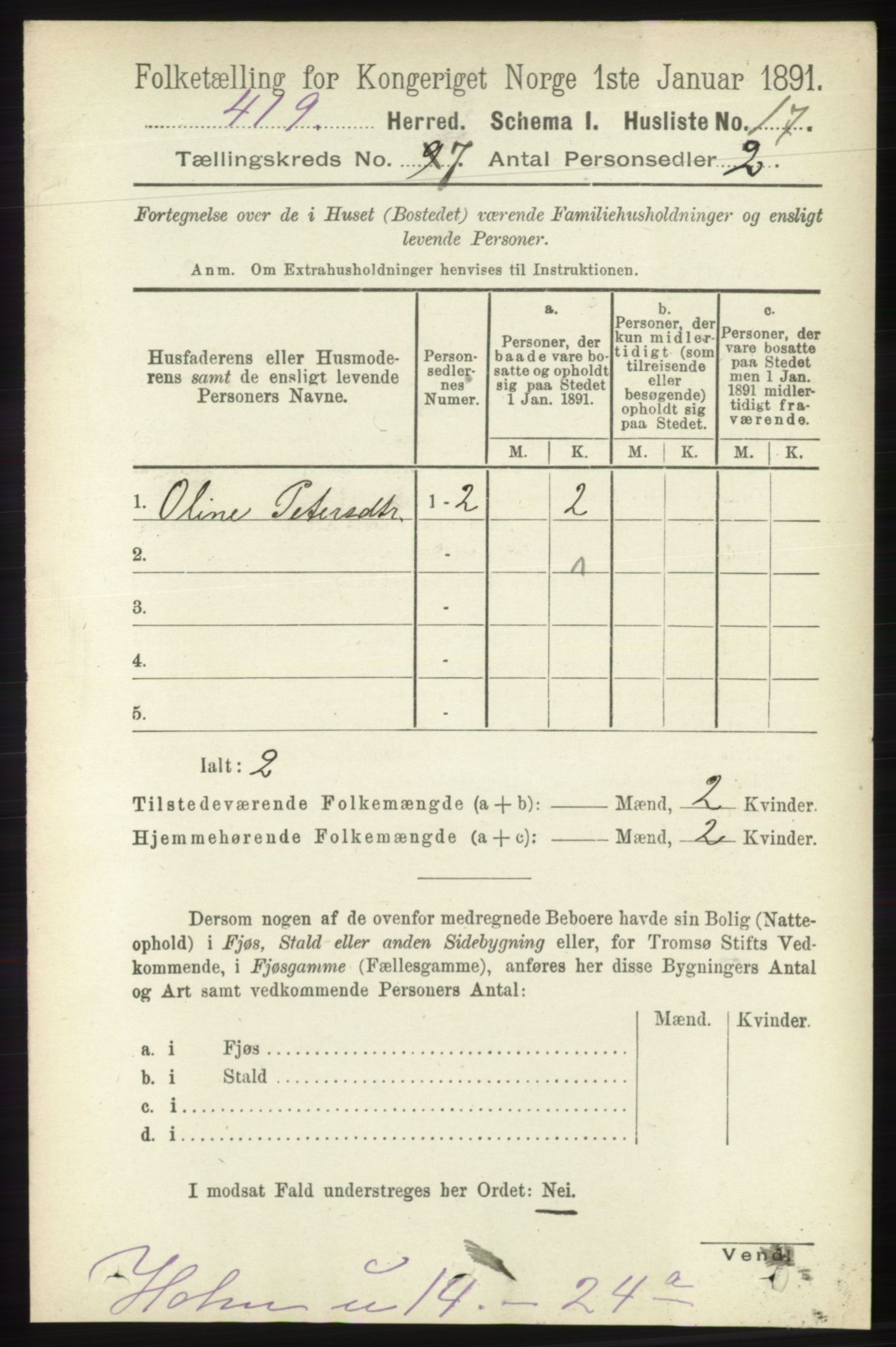 RA, Folketelling 1891 for 1811 Bindal herred, 1891, s. 2212