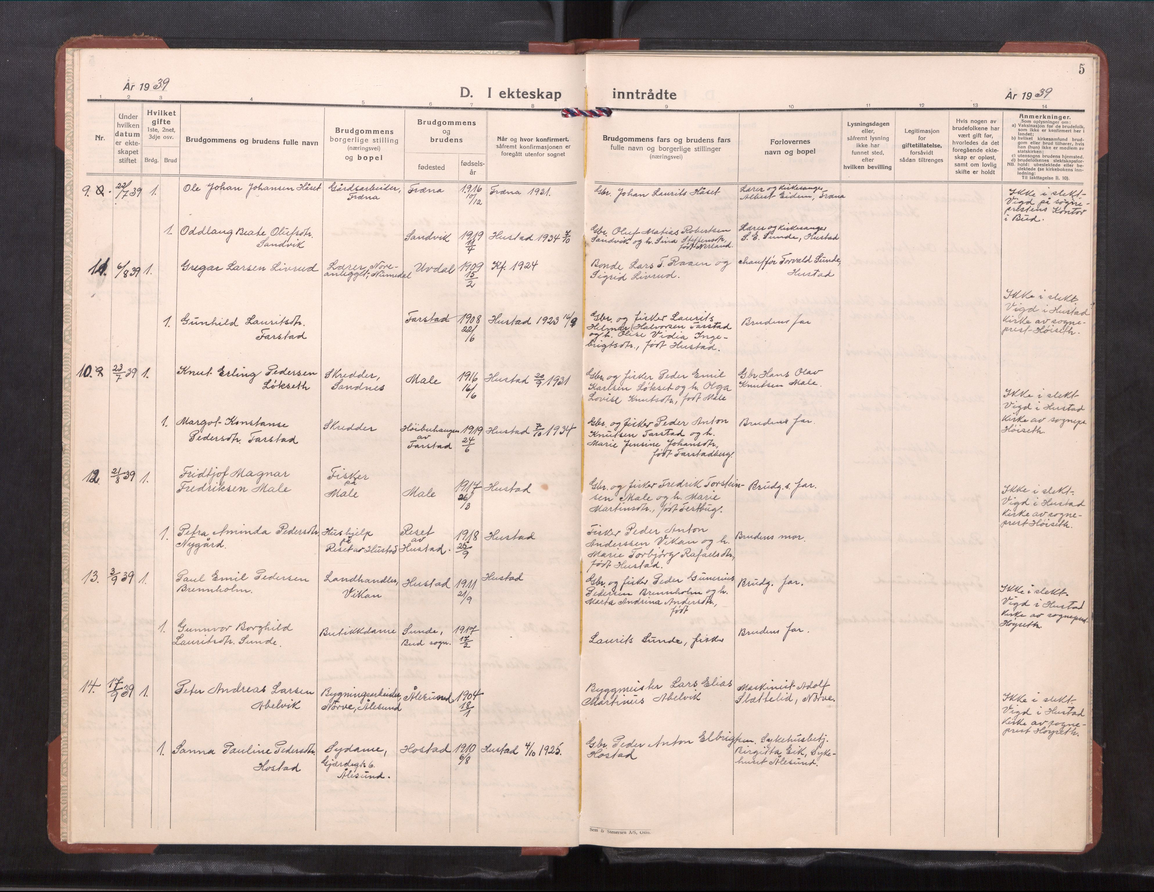 Ministerialprotokoller, klokkerbøker og fødselsregistre - Møre og Romsdal, AV/SAT-A-1454/567/L0787: Klokkerbok nr. 567---, 1939-1954, s. 5