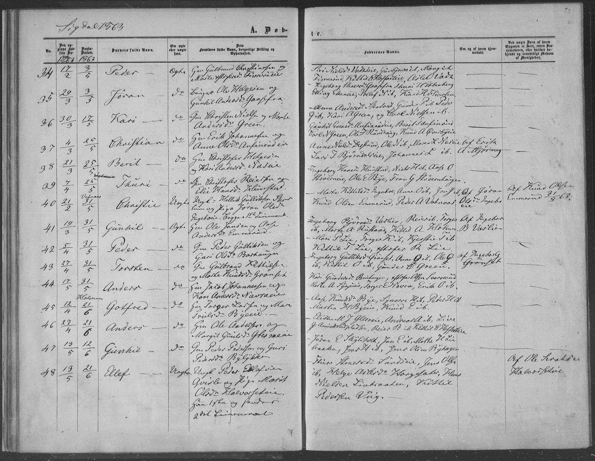 Sigdal kirkebøker, AV/SAKO-A-245/F/Fa/L0009a: Ministerialbok nr. I 9A, 1860-1871, s. 23