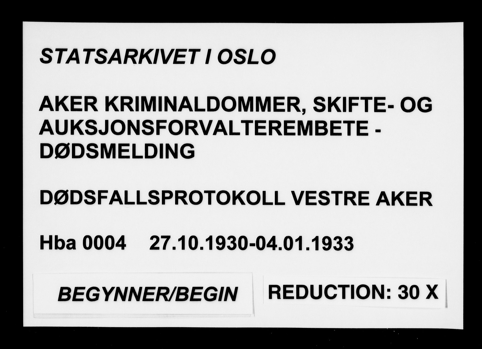 Aker kriminaldommer, skifte- og auksjonsforvalterembete, AV/SAO-A-10452/H/Hb/Hba/Hbab/L0004: Dødsfallsprotokoll for Vestre Aker, 1930-1933