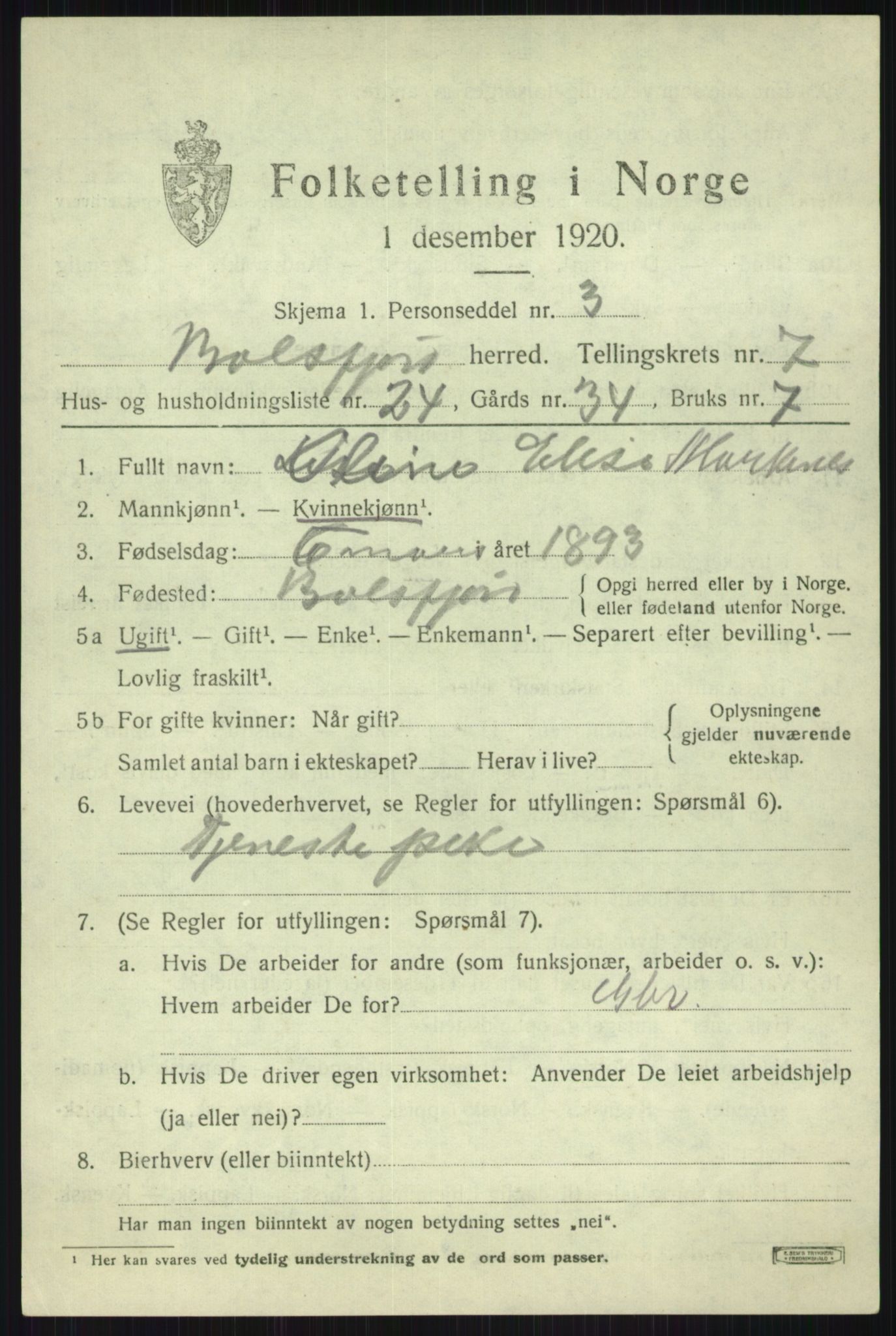 SATØ, Folketelling 1920 for 1933 Balsfjord herred, 1920, s. 4482