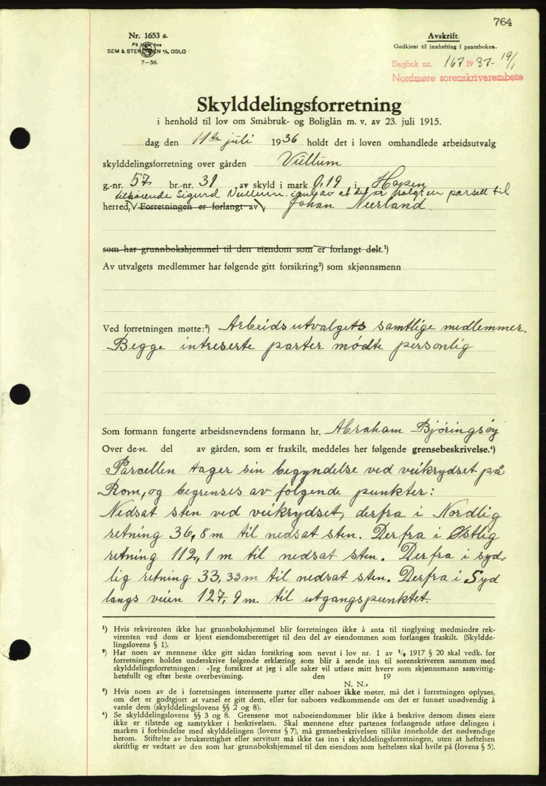 Nordmøre sorenskriveri, SAT/A-4132/1/2/2Ca: Pantebok nr. A80, 1936-1937, Dagboknr: 167/1937