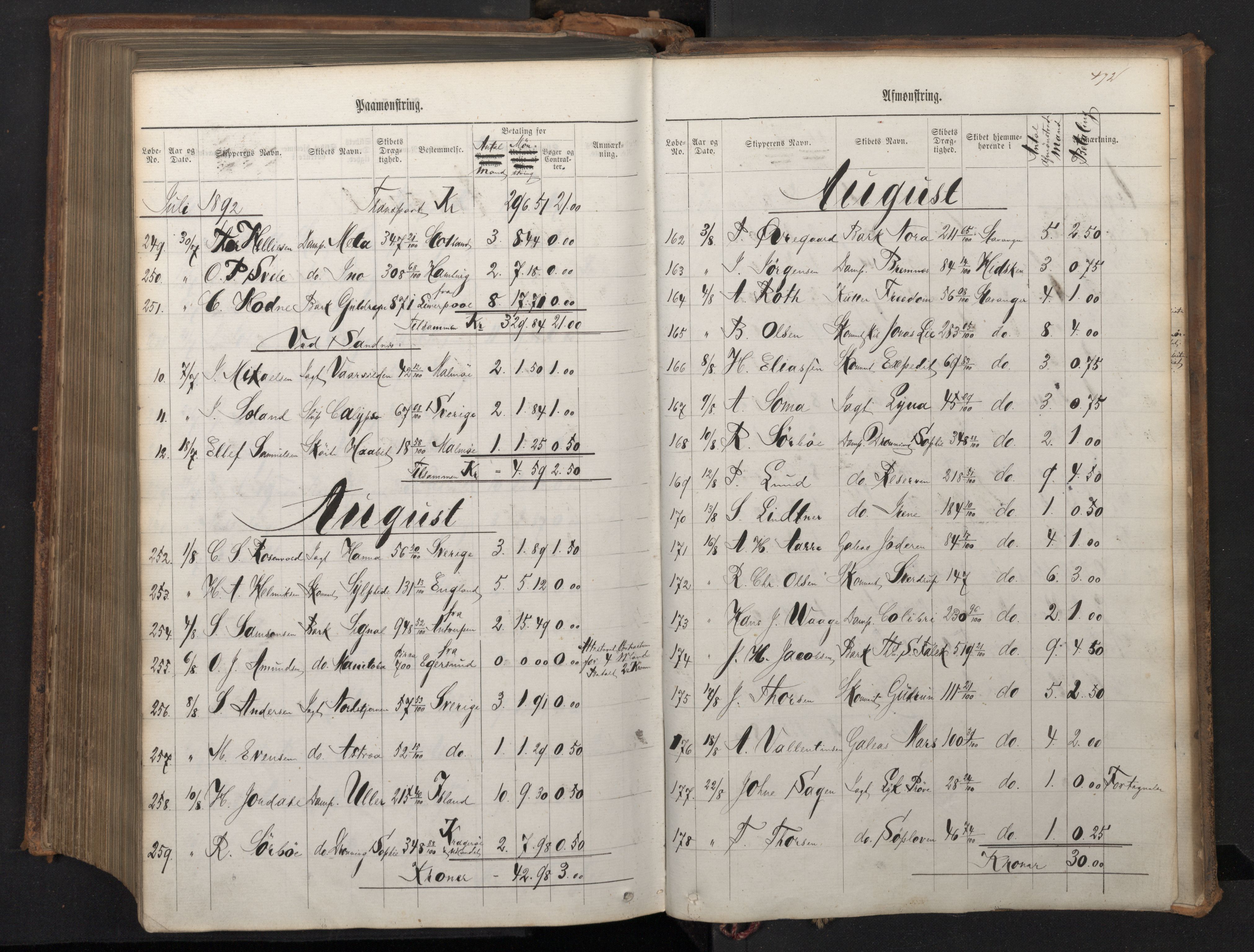 Stavanger sjømannskontor, AV/SAST-A-102006/G/Ga/L0003: Mønstringsjournal, 1876-1892, s. 473