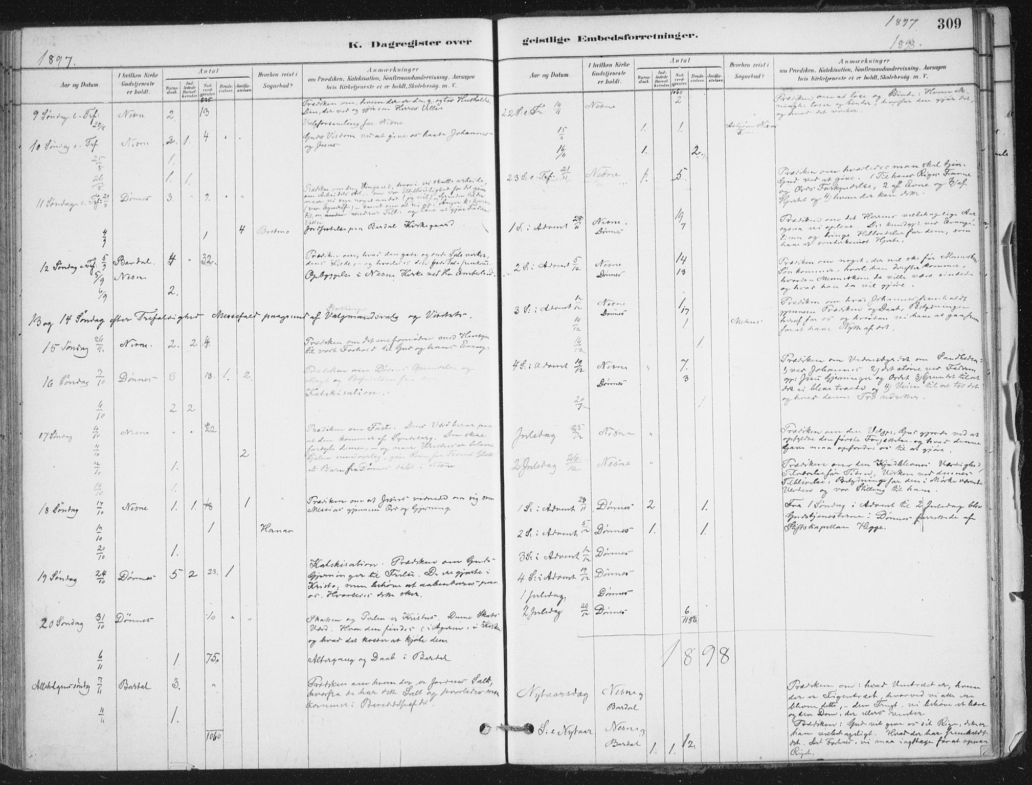 Ministerialprotokoller, klokkerbøker og fødselsregistre - Nordland, SAT/A-1459/838/L0553: Ministerialbok nr. 838A11, 1880-1910, s. 309