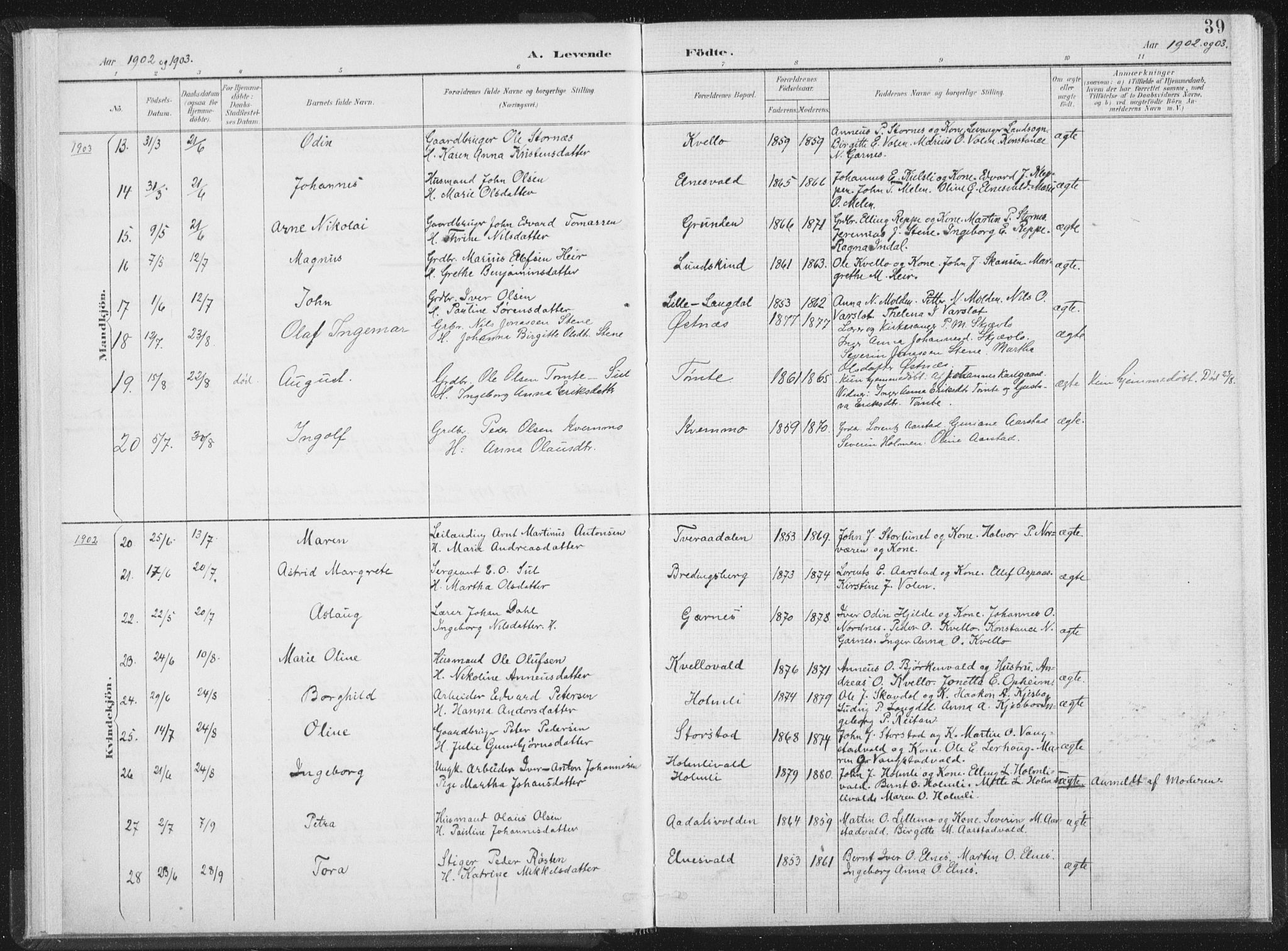 Ministerialprotokoller, klokkerbøker og fødselsregistre - Nord-Trøndelag, AV/SAT-A-1458/724/L0263: Ministerialbok nr. 724A01, 1891-1907, s. 39