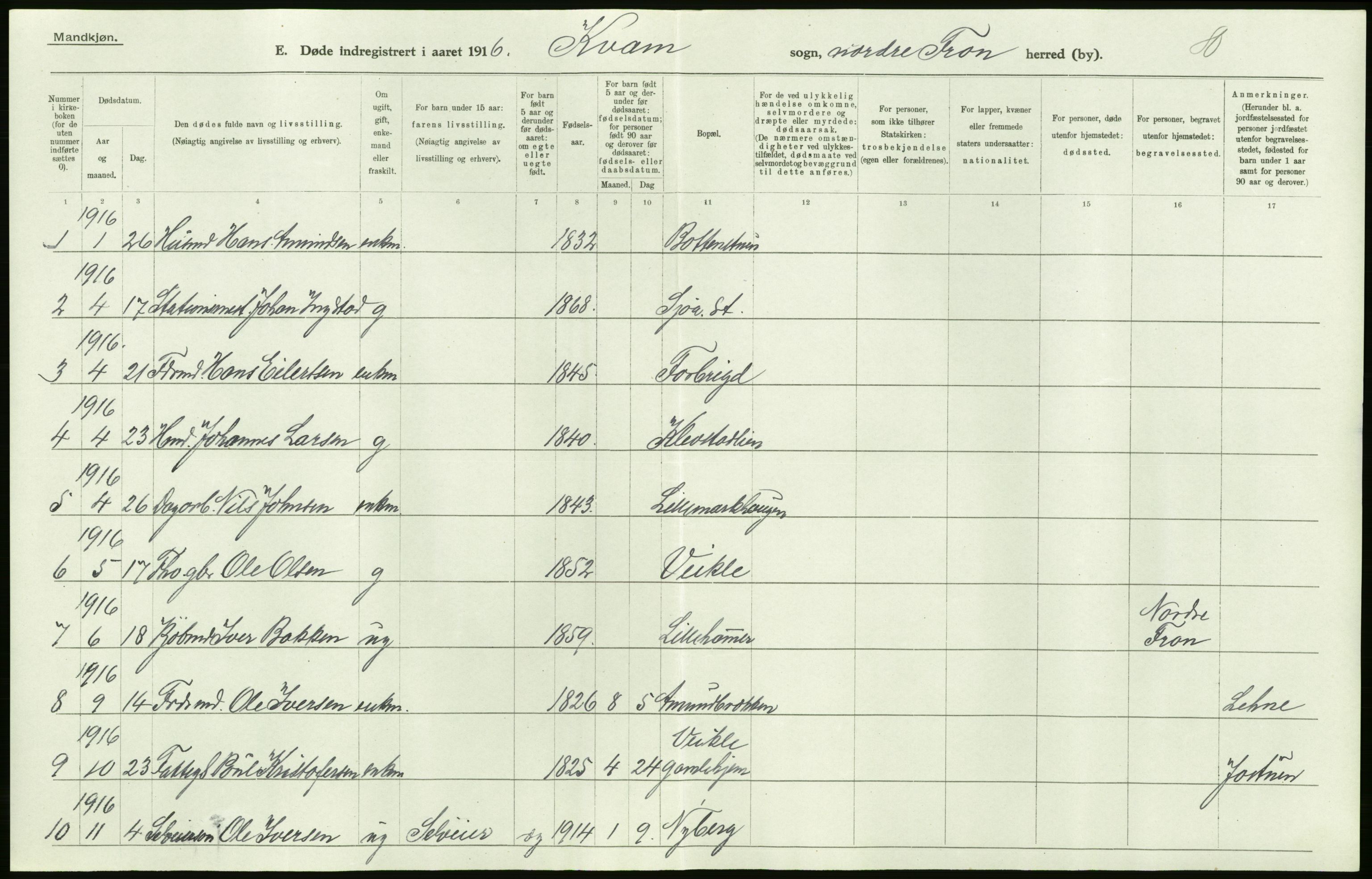 Statistisk sentralbyrå, Sosiodemografiske emner, Befolkning, AV/RA-S-2228/D/Df/Dfb/Dfbf/L0016: Kristians amt: Døde. Bygder og byer., 1916, s. 40