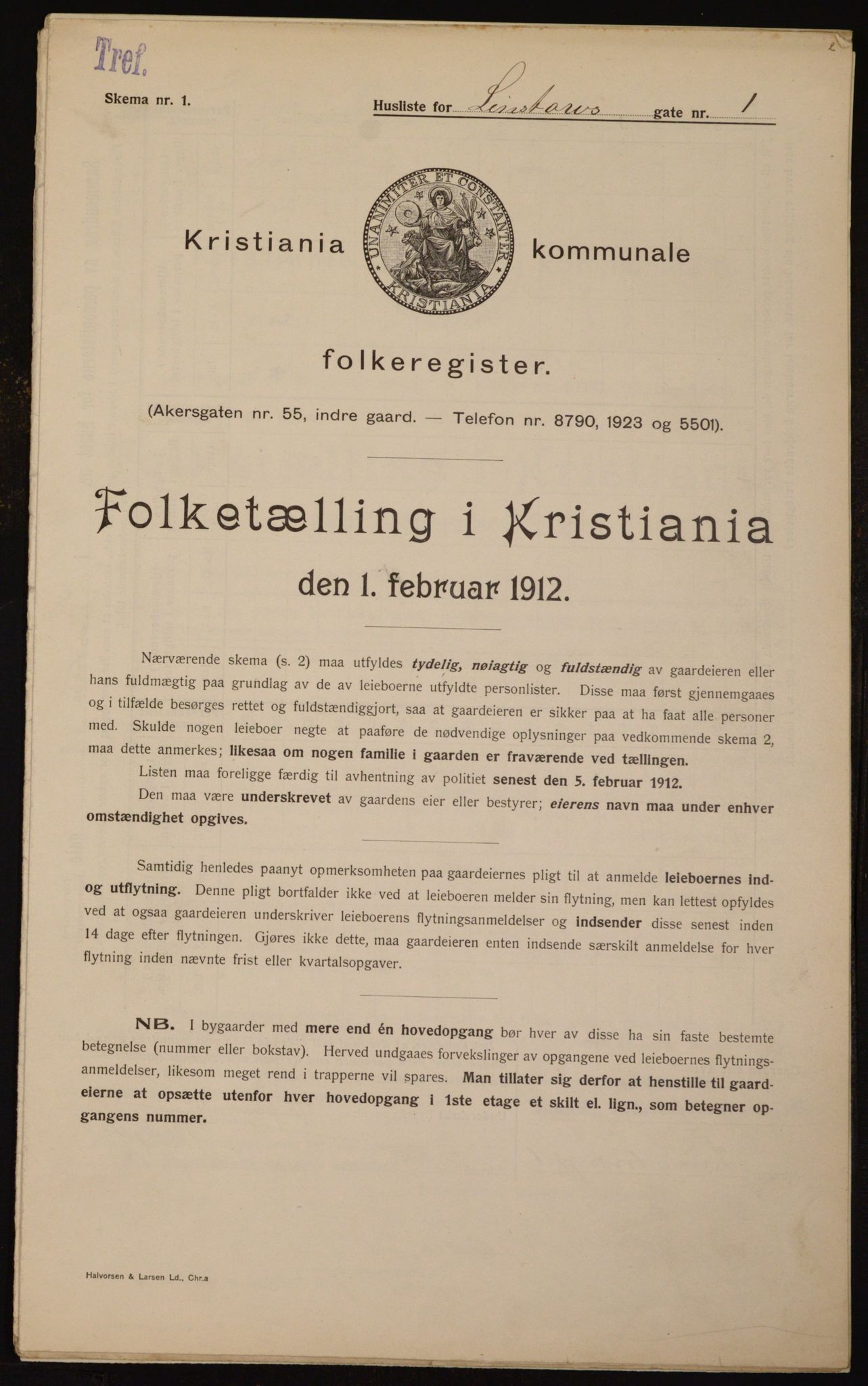 OBA, Kommunal folketelling 1.2.1912 for Kristiania, 1912, s. 58043