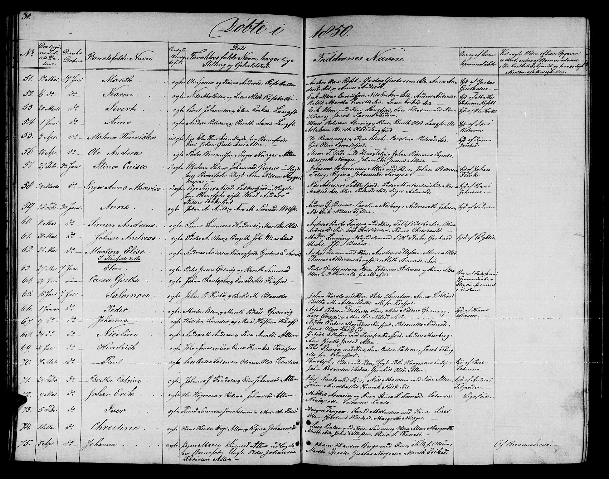 Talvik sokneprestkontor, AV/SATØ-S-1337/H/Hb/L0001klokker: Klokkerbok nr. 1, 1847-1863, s. 30