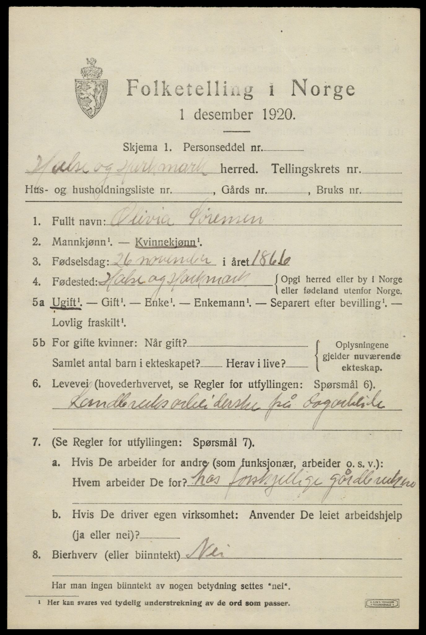 SAK, Folketelling 1920 for 1019 Halse og Harkmark herred, 1920, s. 2019