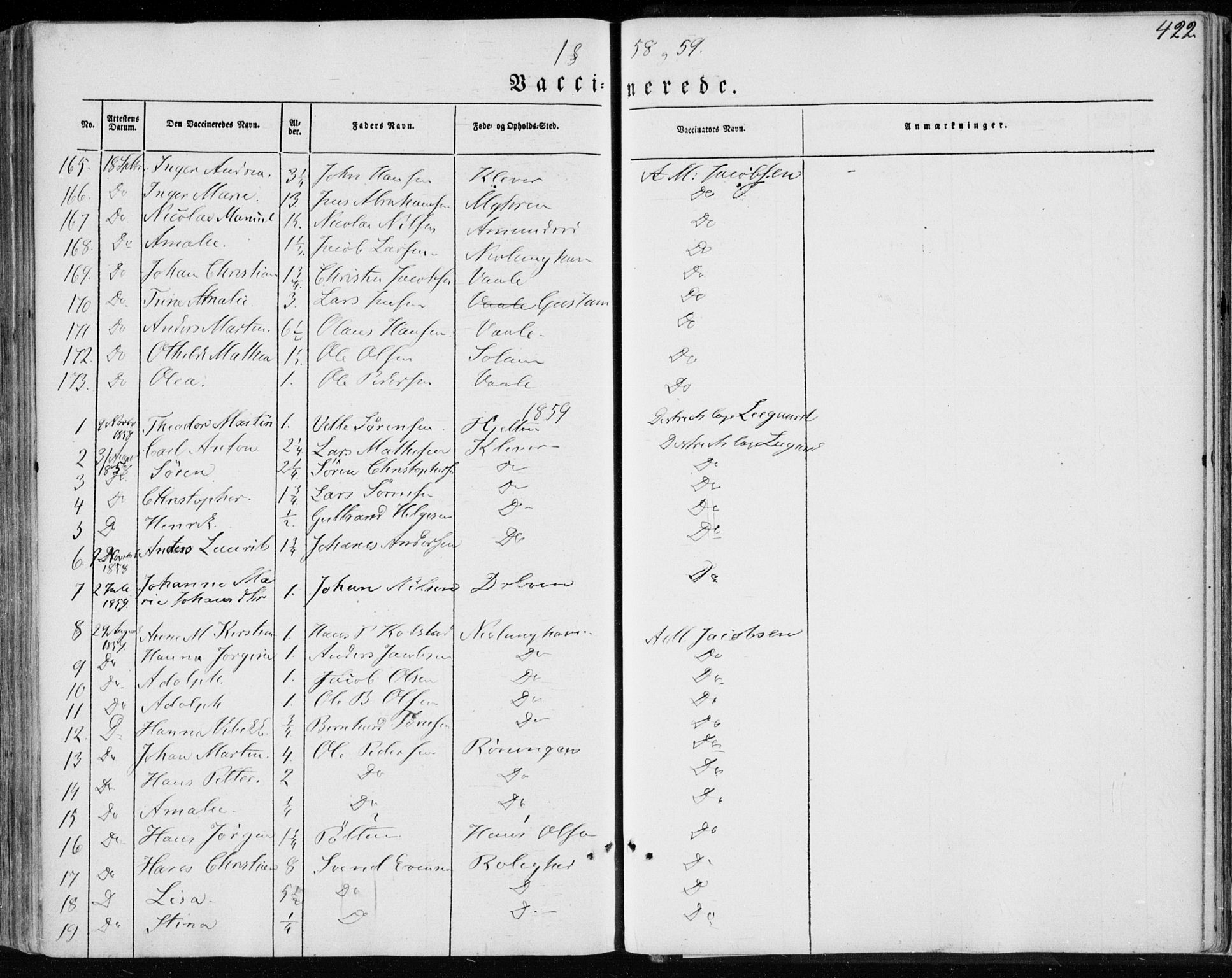 Brunlanes kirkebøker, SAKO/A-342/F/Fa/L0004: Ministerialbok nr. I 4, 1846-1862, s. 422