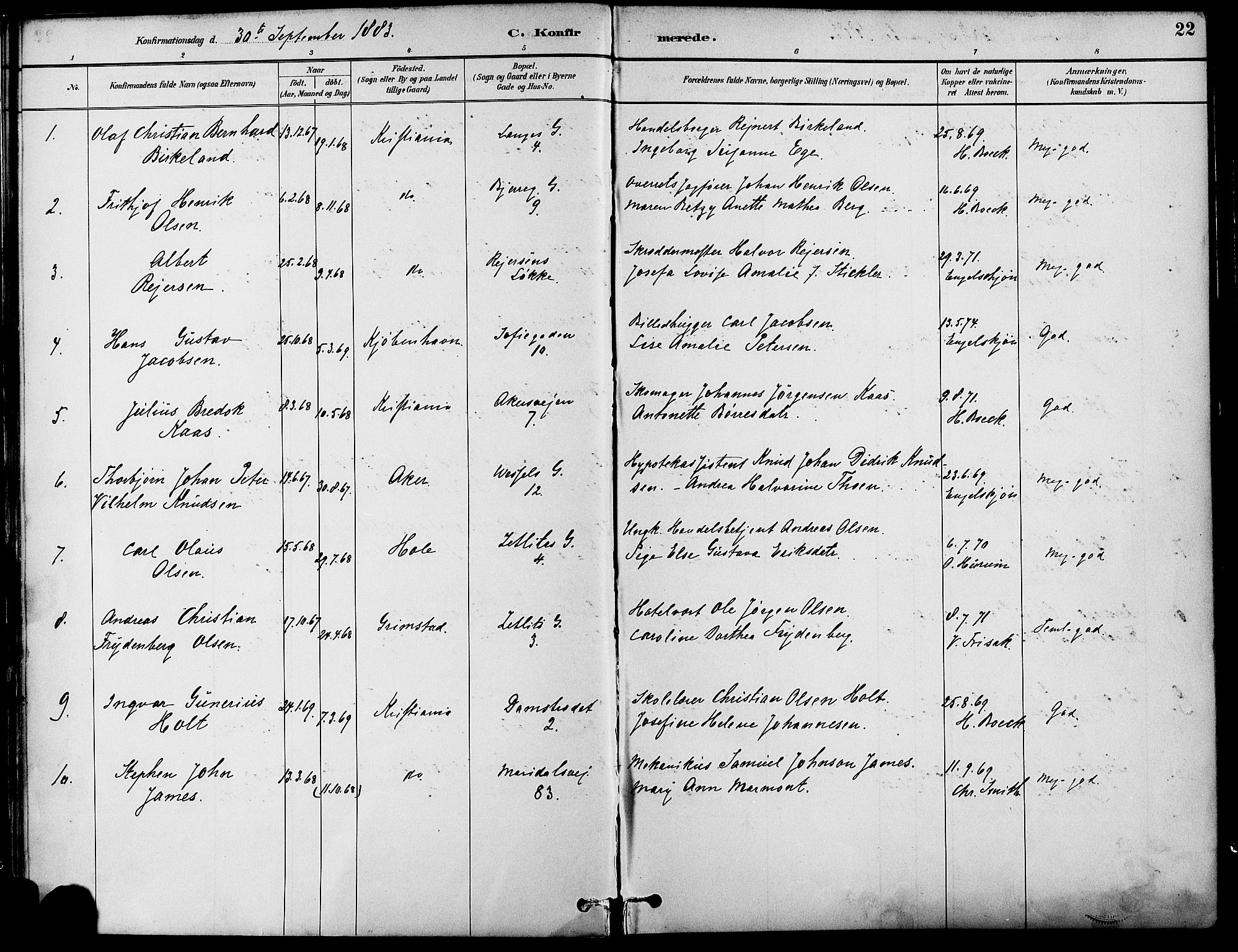 Gamle Aker prestekontor Kirkebøker, AV/SAO-A-10617a/F/L0007: Ministerialbok nr. 7, 1882-1890, s. 22