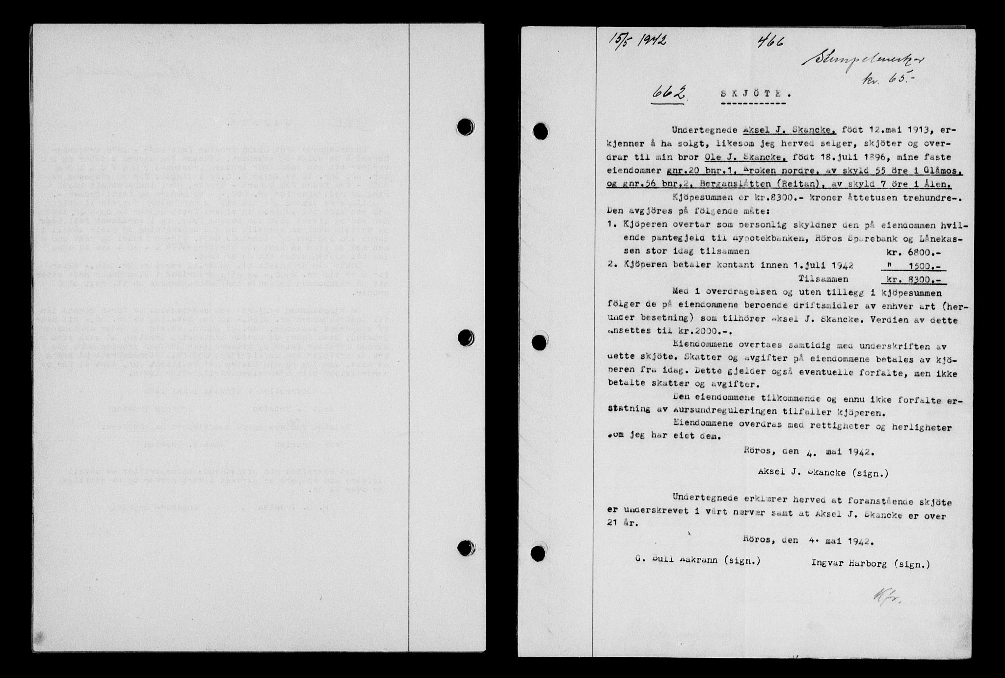 Gauldal sorenskriveri, SAT/A-0014/1/2/2C/L0054: Pantebok nr. 59, 1941-1942, Dagboknr: 662/1942