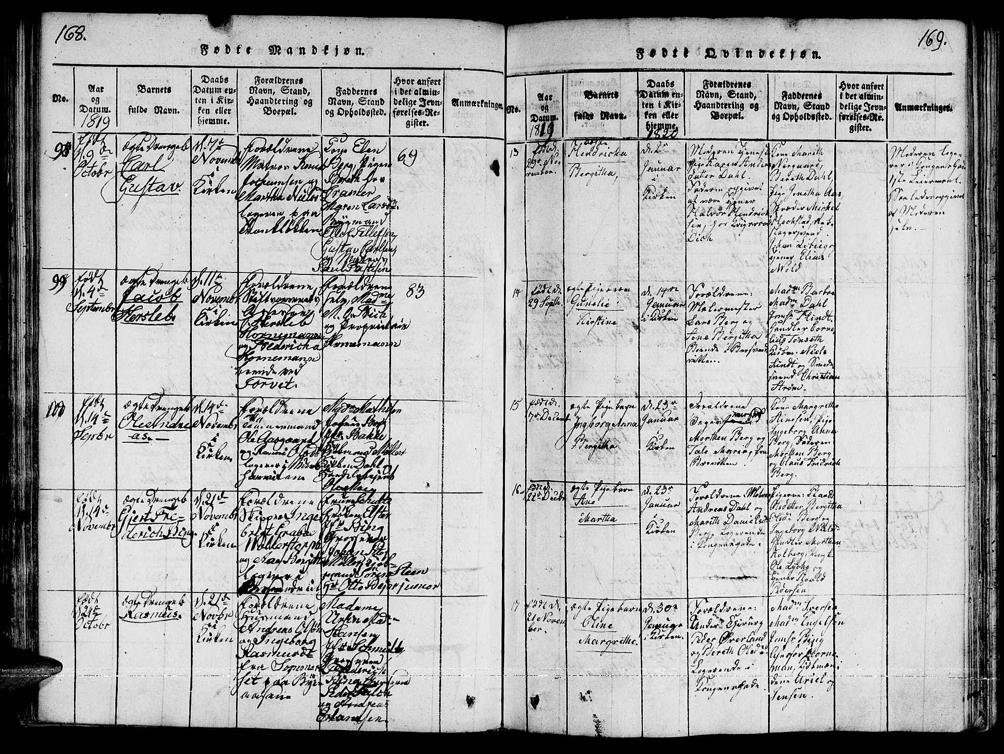 Ministerialprotokoller, klokkerbøker og fødselsregistre - Sør-Trøndelag, SAT/A-1456/601/L0043: Ministerialbok nr. 601A11, 1815-1821, s. 168-169