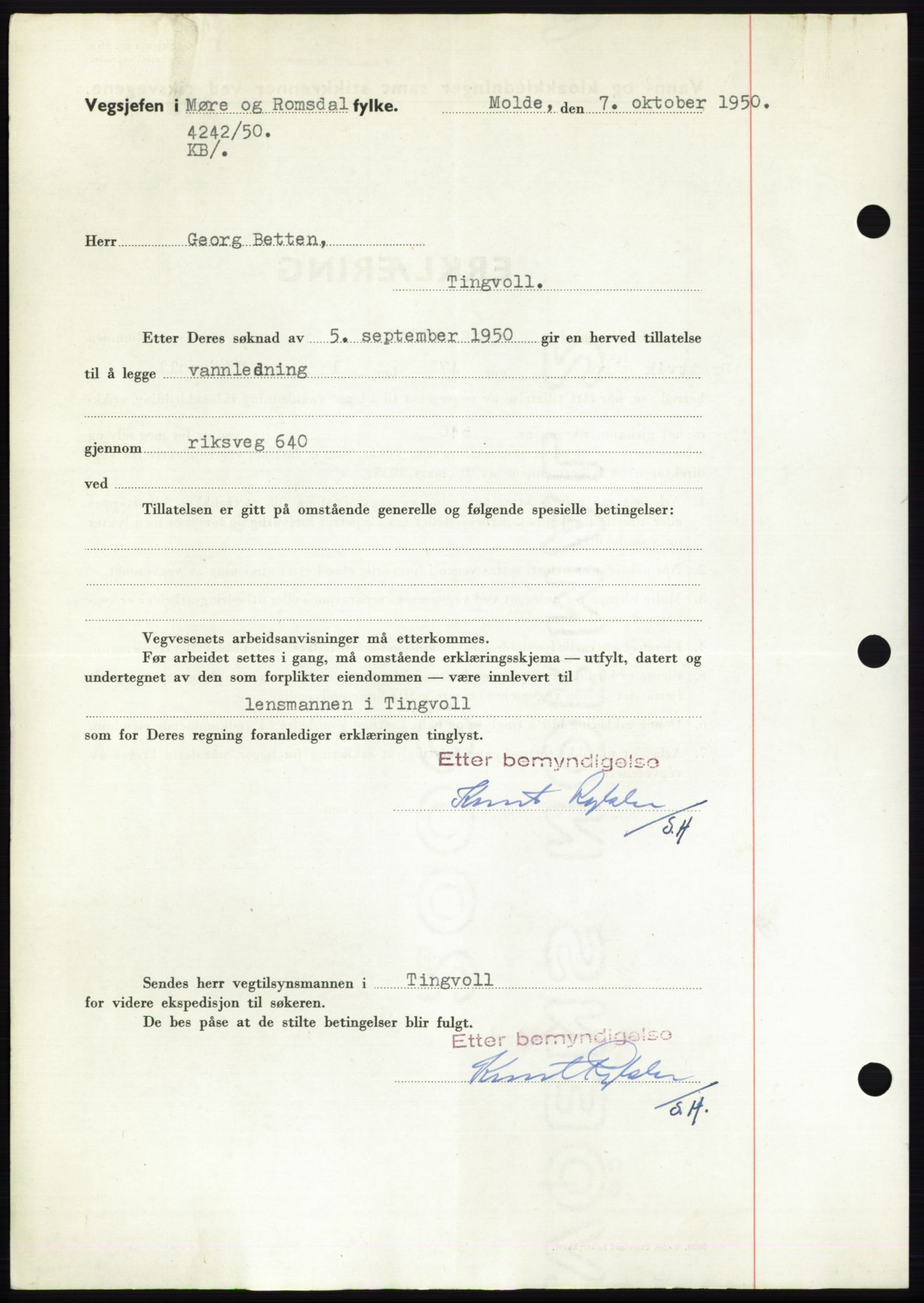 Nordmøre sorenskriveri, AV/SAT-A-4132/1/2/2Ca: Pantebok nr. B106, 1950-1950, Dagboknr: 3253/1950