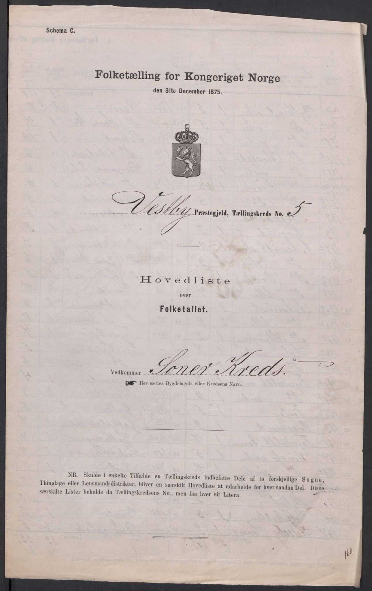 RA, Folketelling 1875 for 0211L Vestby prestegjeld, Vestby sokn, Garder sokn og Såner sokn, 1875, s. 16