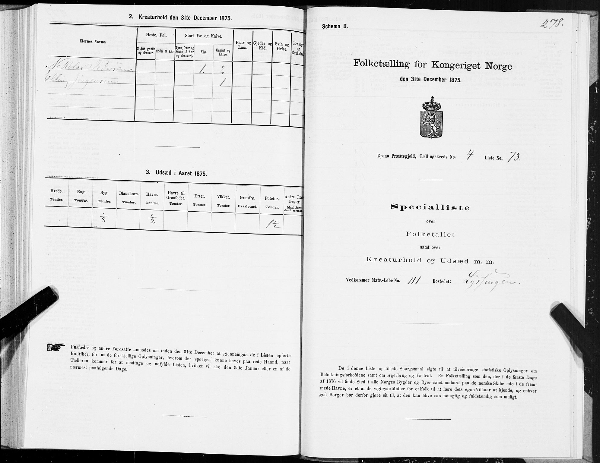 SAT, Folketelling 1875 for 1814P Brønnøy prestegjeld, 1875, s. 2278