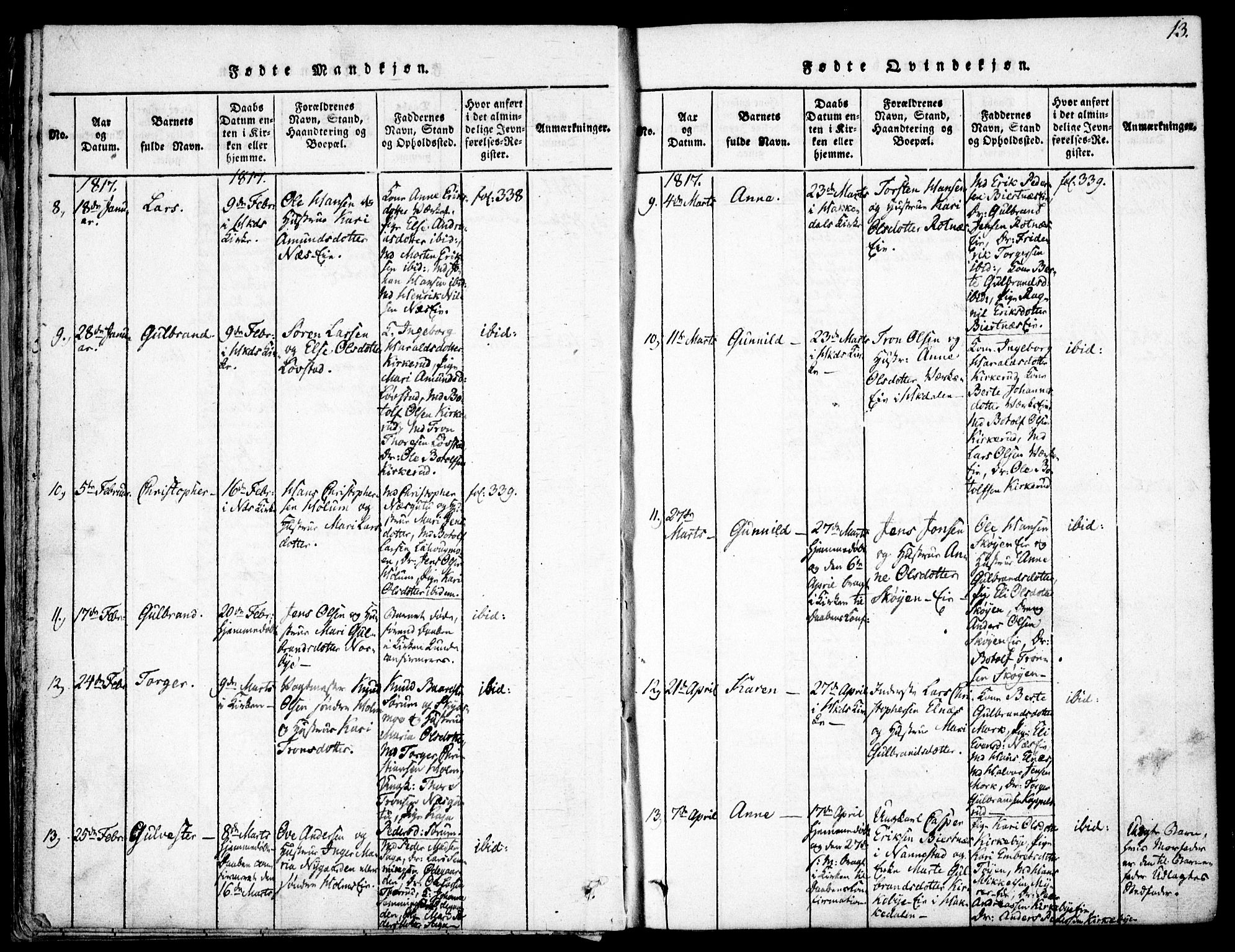 Nittedal prestekontor Kirkebøker, SAO/A-10365a/F/Fa/L0003: Ministerialbok nr. I 3, 1814-1836, s. 13